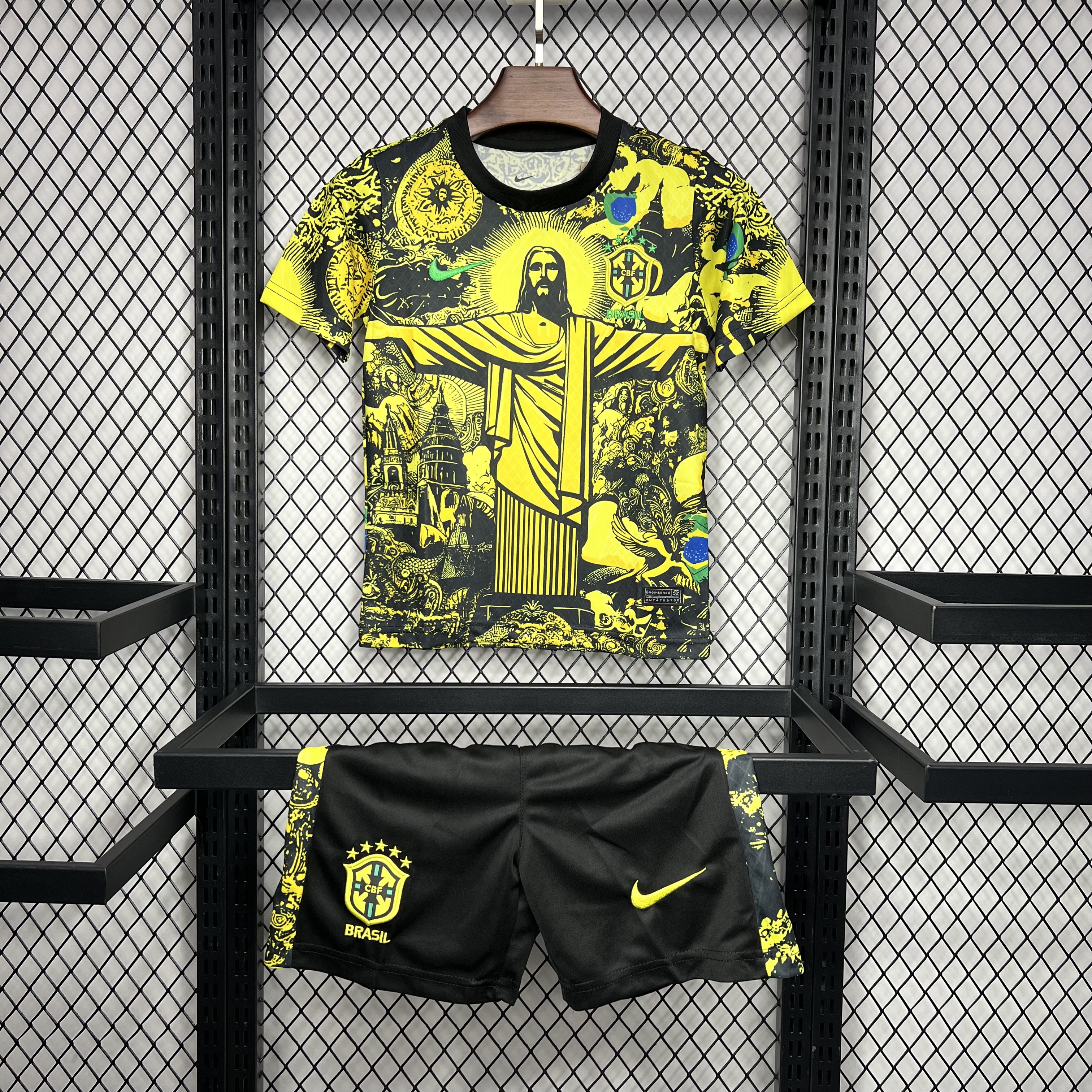 Brazil 2024 Christ the Redeemer Statue Kids Kit - Yellow - JerseysGala