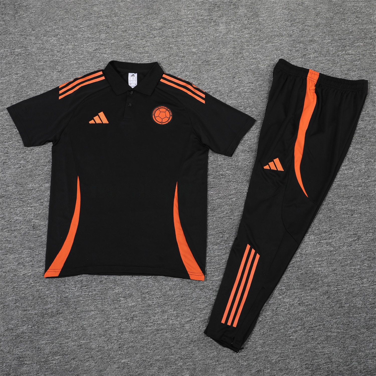 Colombia 25-26 POLO Short-Sleeve Training Set - Black Top and Pants - JerseysGala