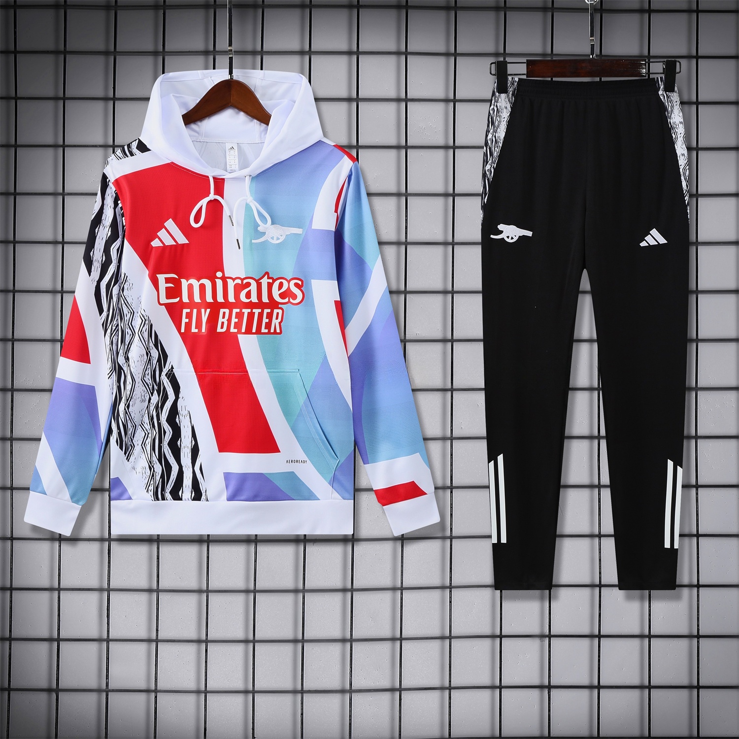 Arsenal 24-25 Pre-Match Training Hoodie Set - White Top and Black Pants - JerseysGala
