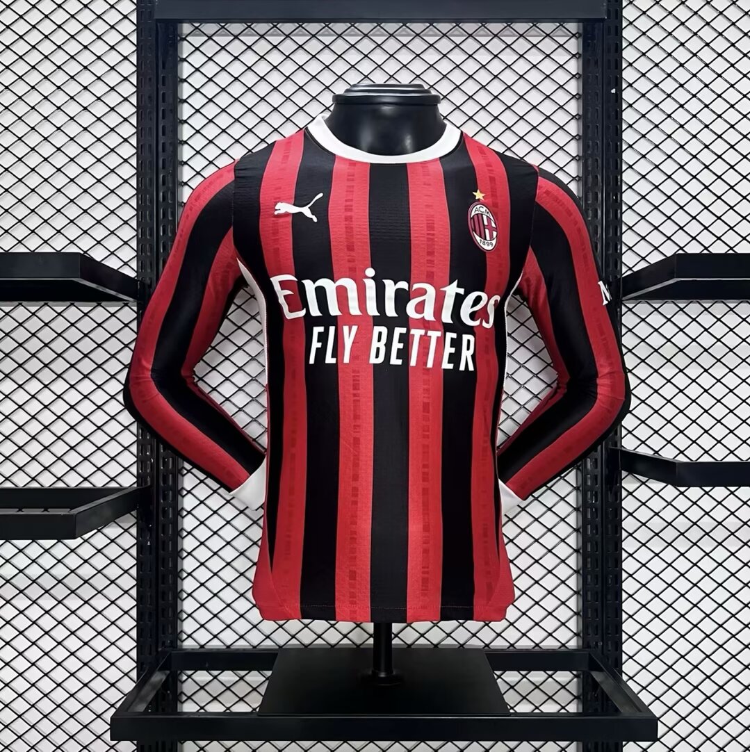 AC Milan 24-25 Home Long Sleeve Jersey - Player Version - JerseysGala