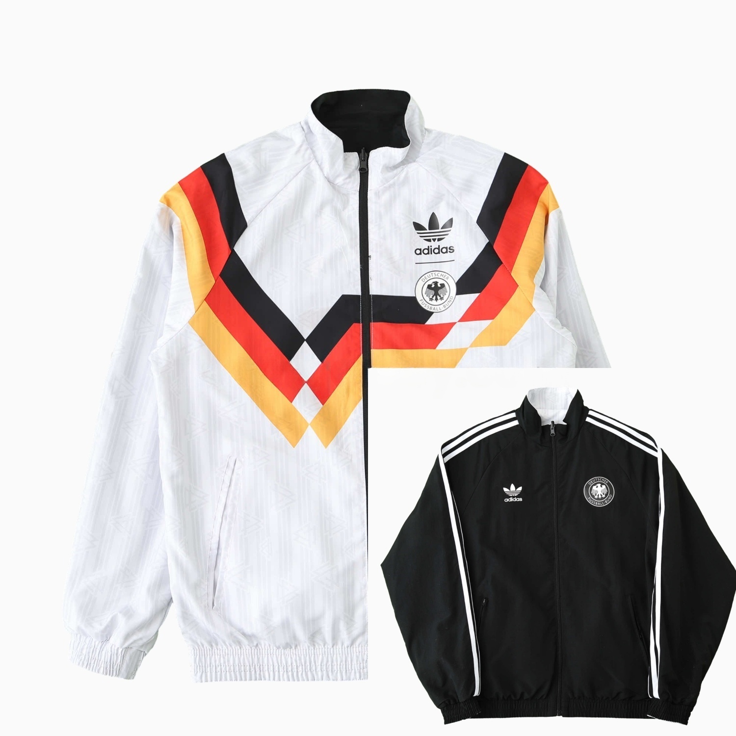 Retro Germany 1990 Double Sided Reversible Windbreaker - White & Black - JerseysGala