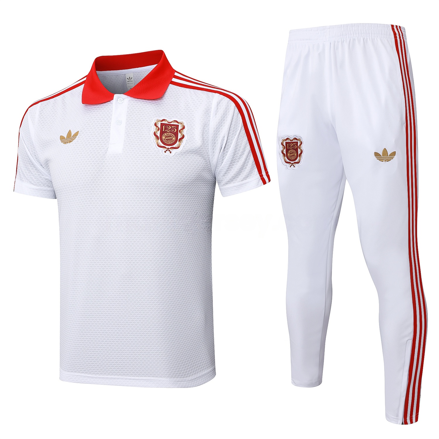 Bayern Munich 2025 125th Anniversary POLO Short-Sleeve Training Set - White Top and Pants - JerseysGala