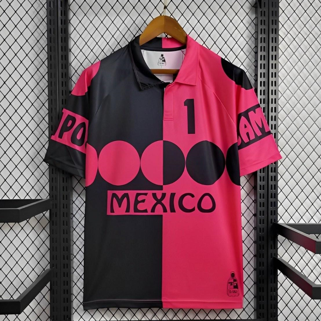 Retro Mexico 1998 World Cup Goalkeeper Pink Black Jersey - JerseysGala
