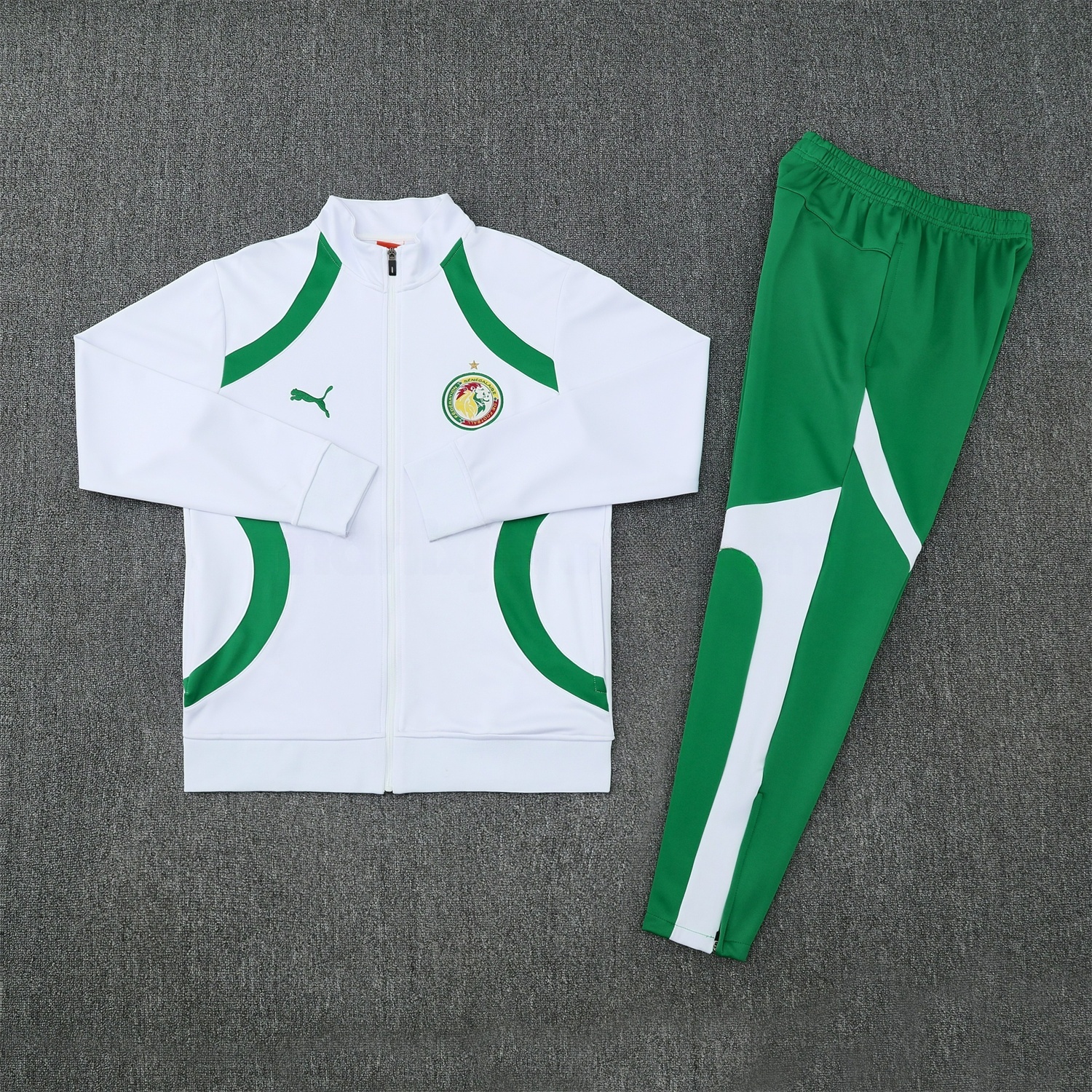 Senegal 25-26 Jacket Training Tracksuit - White Jackets & Green Pants - JerseysGala