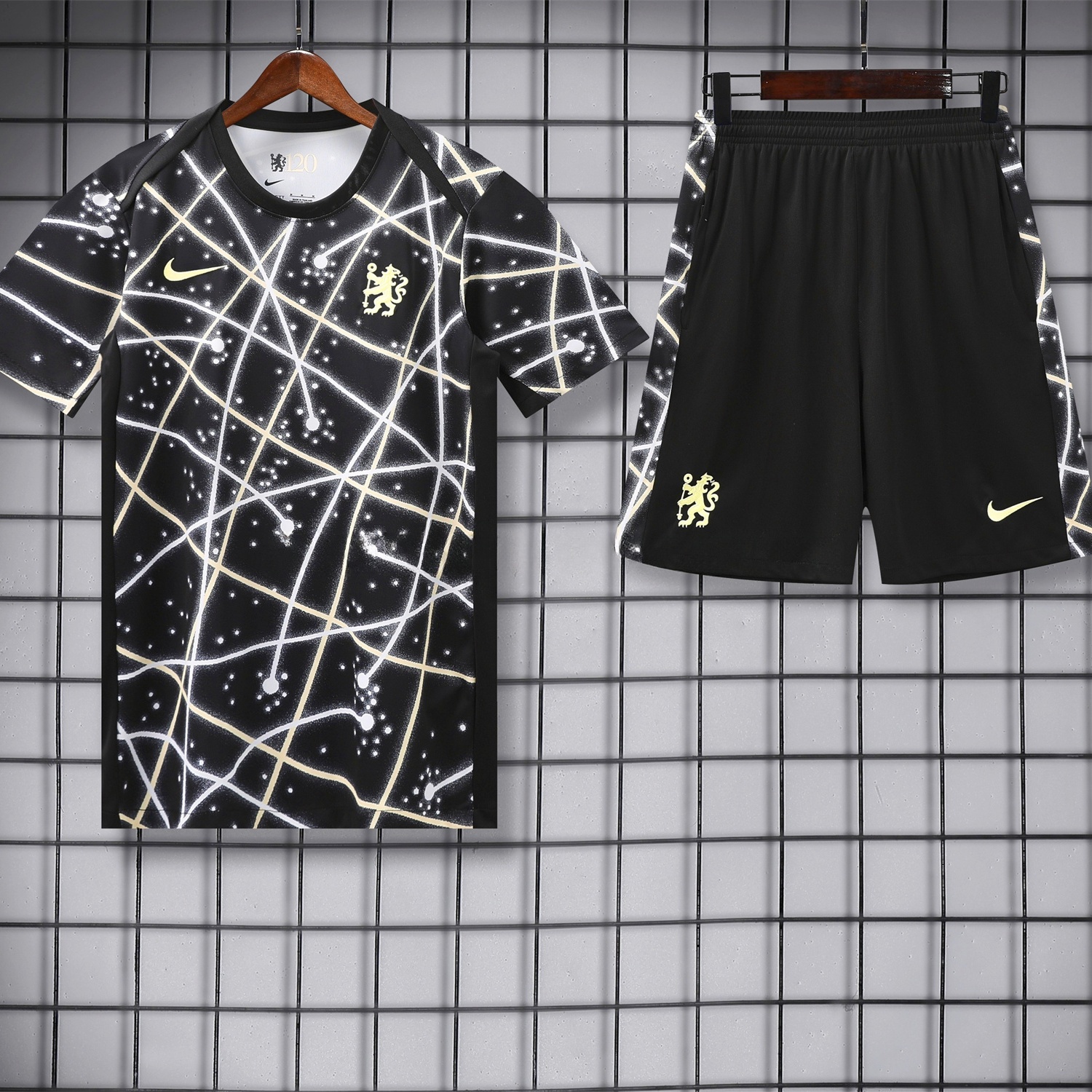 C.H.E.L.S.E.A 25-26 Short-Sleeve Training Set - Yellow Fluorescent Rays Black Top & Black Shorts - JerseysGala