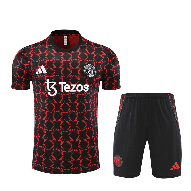 Manchester United 24-25 Short-Sleeve Training Kids Kit - Black Red Camouflage - JerseysGala