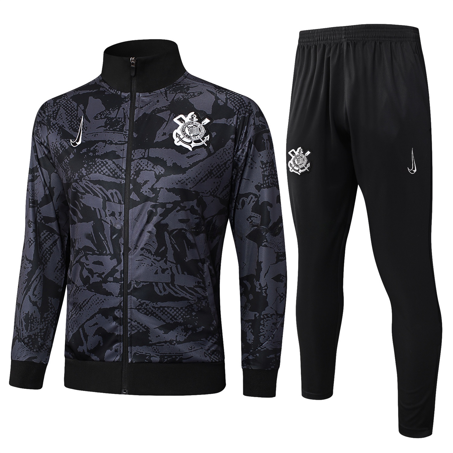 Corinthians 25-26 Jacket Training Tracksuit - Black and Gray Pattern Jackets & Black Pants - JerseysGala