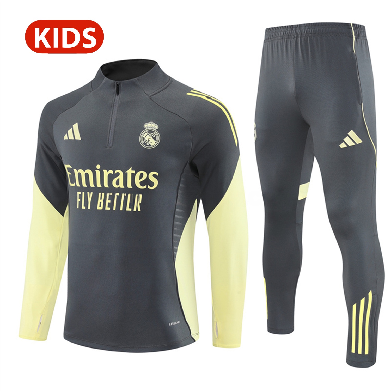 Real Madrid 25-26 Kid Long Sleeves Training Set - Gray Top & Gray Pants - JerseysGala
