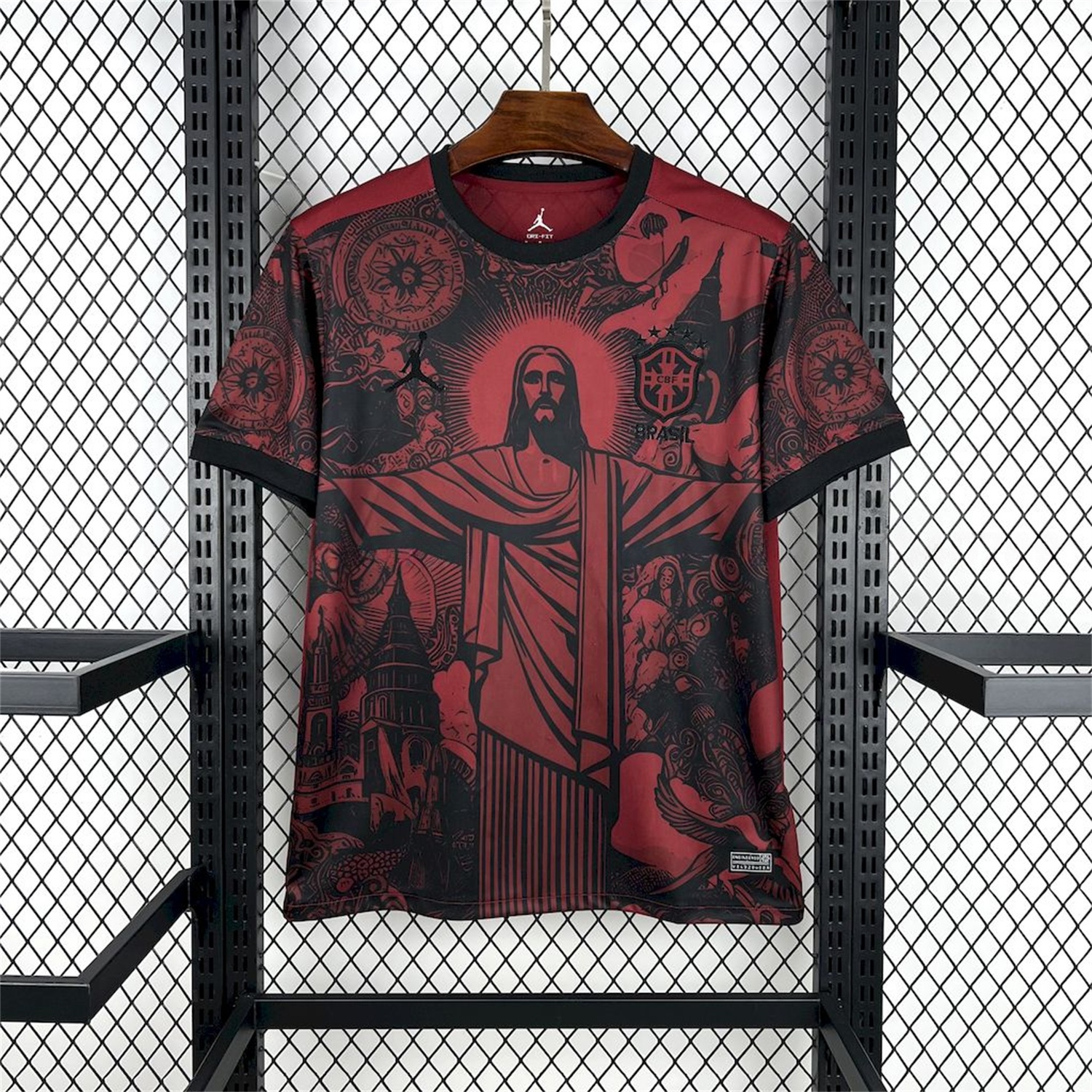 Brazil 25-26 Jordan Black Jesus Statue Red Special Jersey - Fans Version - JerseysGala