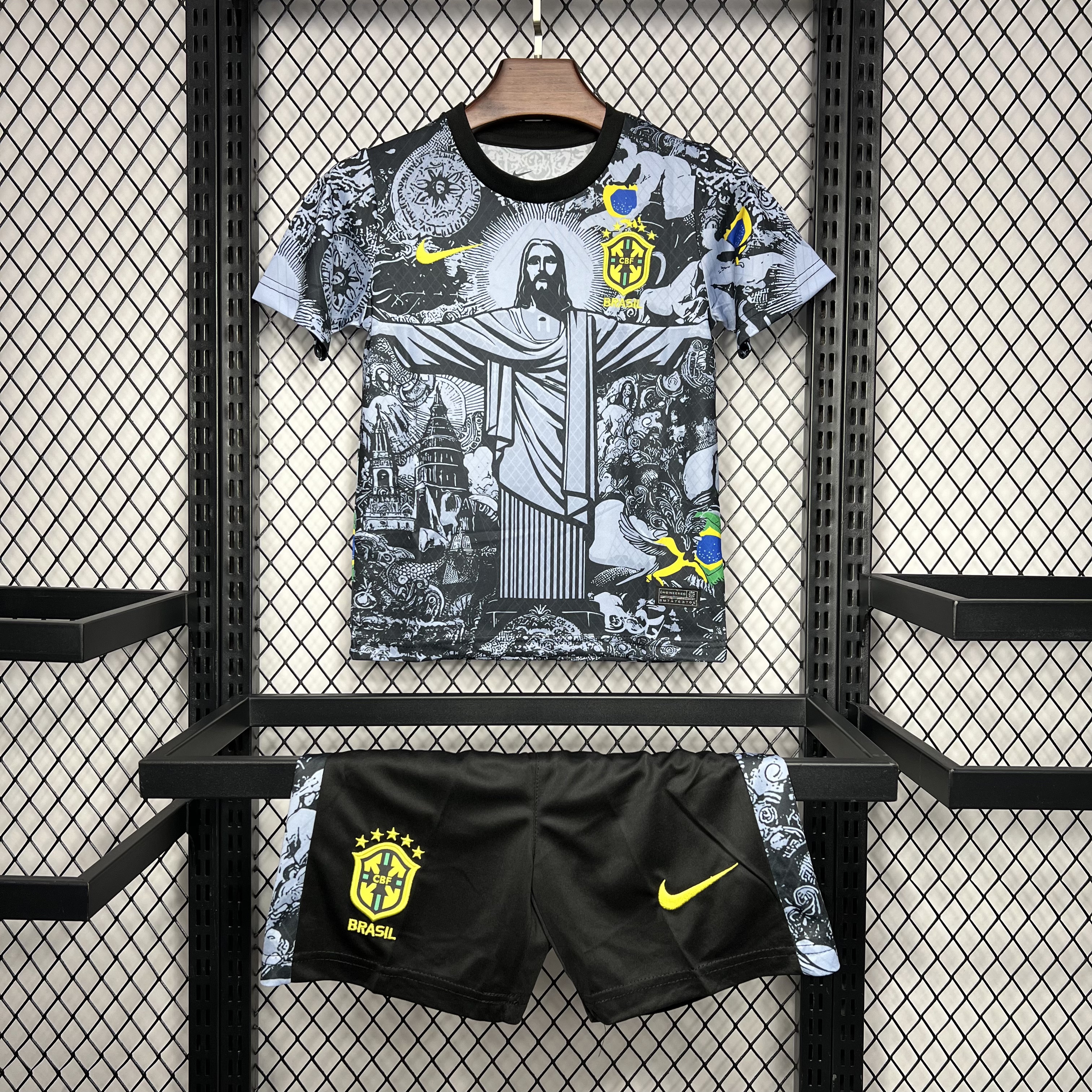 Brazil 2024 Christ the Redeemer Statue Kids Kit - Black - JerseysGala