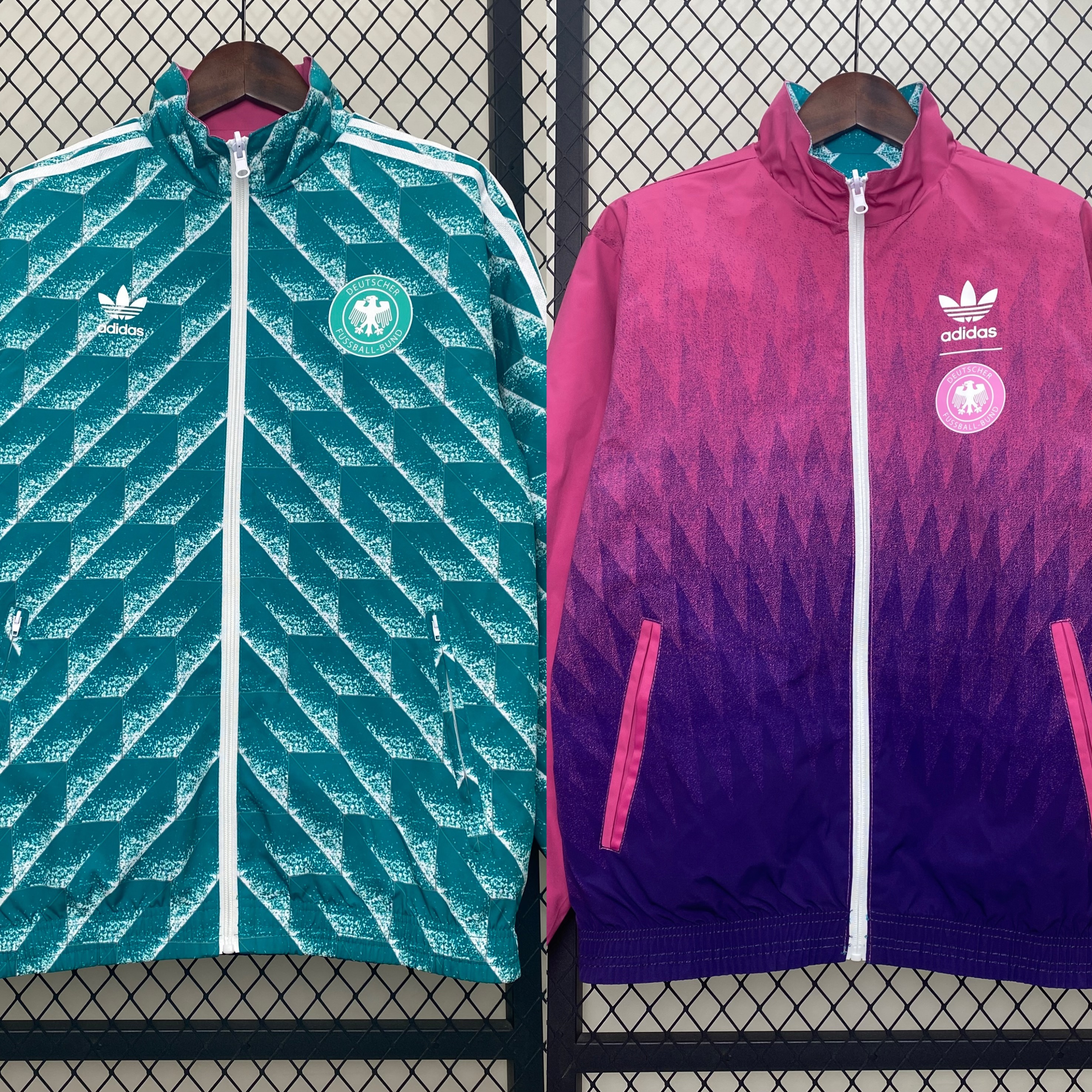 Germany 24-25 Double Sided Reversible Windbreaker - Pink & Vintage Green - JerseysGala