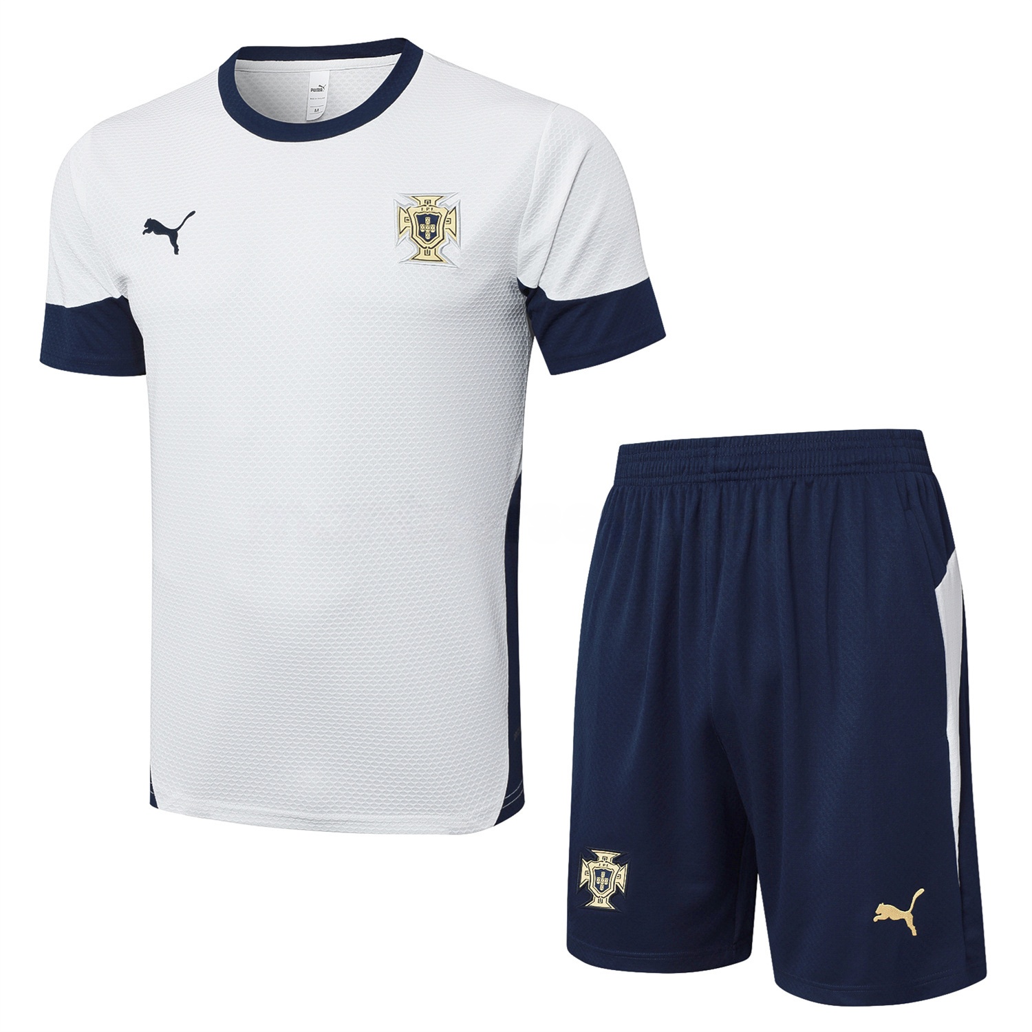 Portugal 25-26 Short-Sleeve Training Set - Off White Top and Deep Blue Shorts - JerseysGala