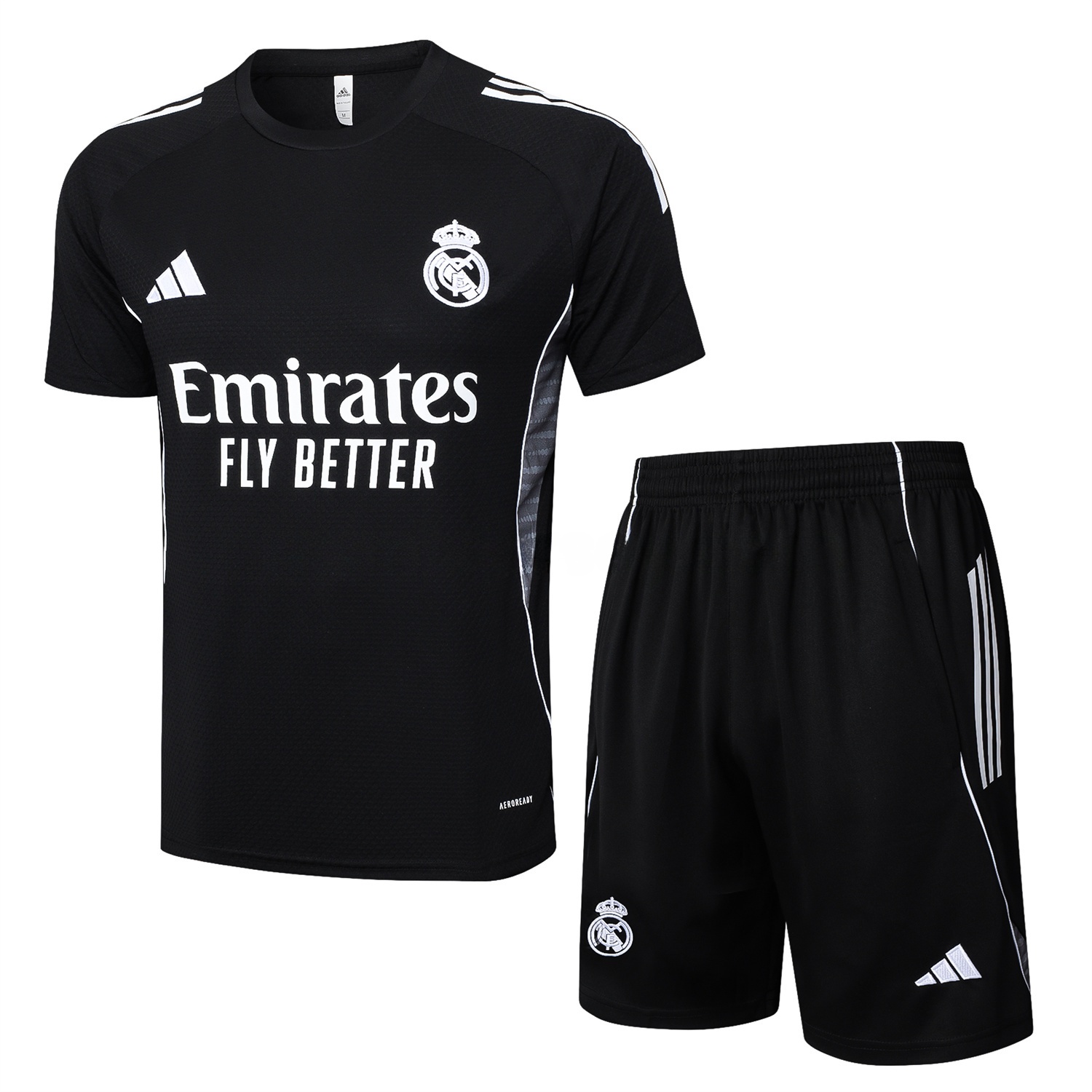 Real Madrid 25-26 Short-Sleeve Training Set - Black Top and Black Shorts - JerseysGala
