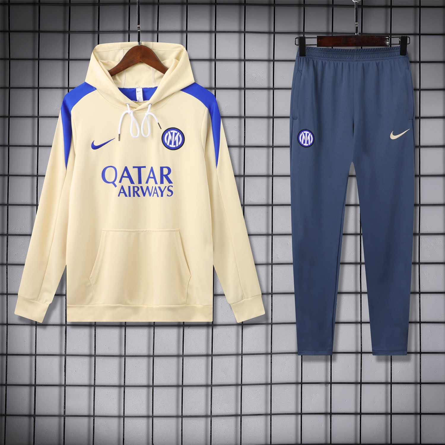 Inter Milan 24-25 Training Hoodie Set - Yellow Hoodie and Blue - Gray Pants - JerseysGala