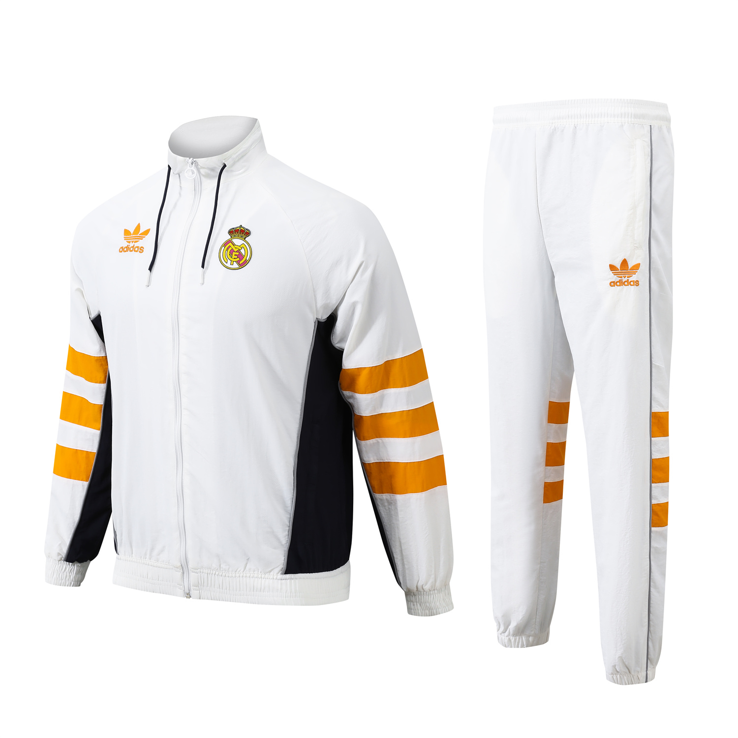 Real Madrid 24-25 Retro Style Player Windbreaker Jacket Suit - White & Orange - JerseysGala