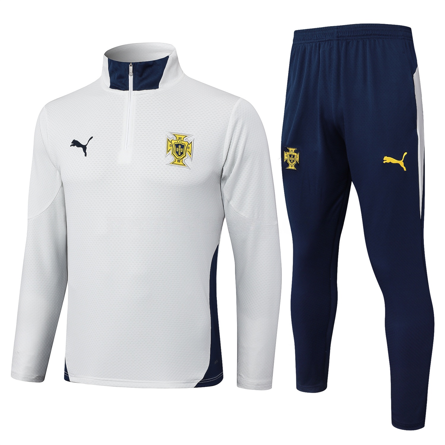 Portugal 25-26 Long Sleeve Training Set - Off White Top and Deep Blue Pants - JerseysGala