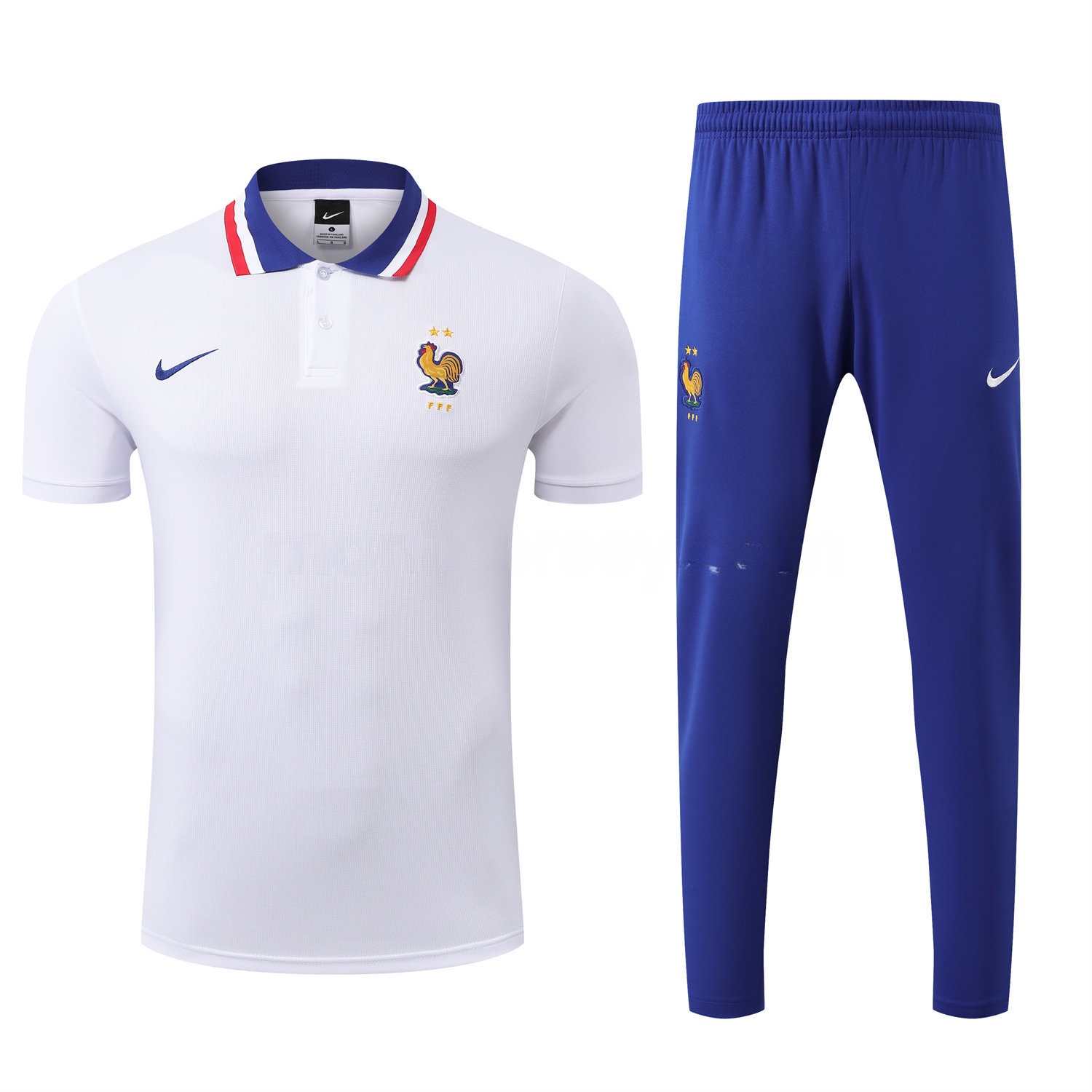 France 25-26 POLO Short-Sleeve Training Set - White Top and Blue Pants - JerseysGala