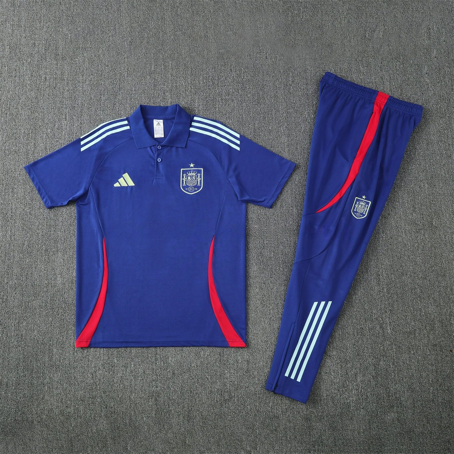 Spain 25-26 POLO Short-Sleeve Training Set - Royal Blue Top and Pants - JerseysGala