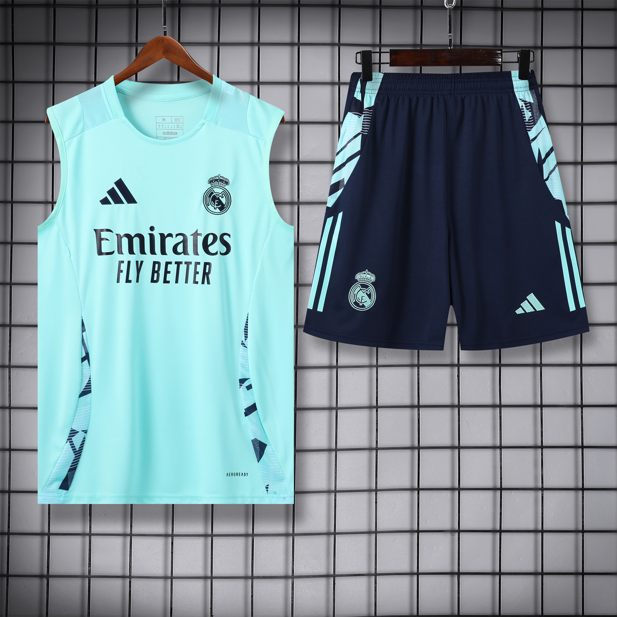 Real Madrid 24-25 Vest Training Set - Light Green Vest & Deep Blue Shorts - JerseysGala