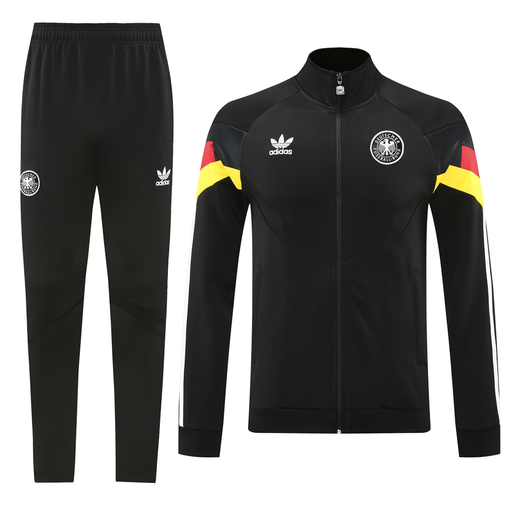 Germany 2024 Jacket Training Tracksuit - Black With Three Color Stripes - JerseysGala
