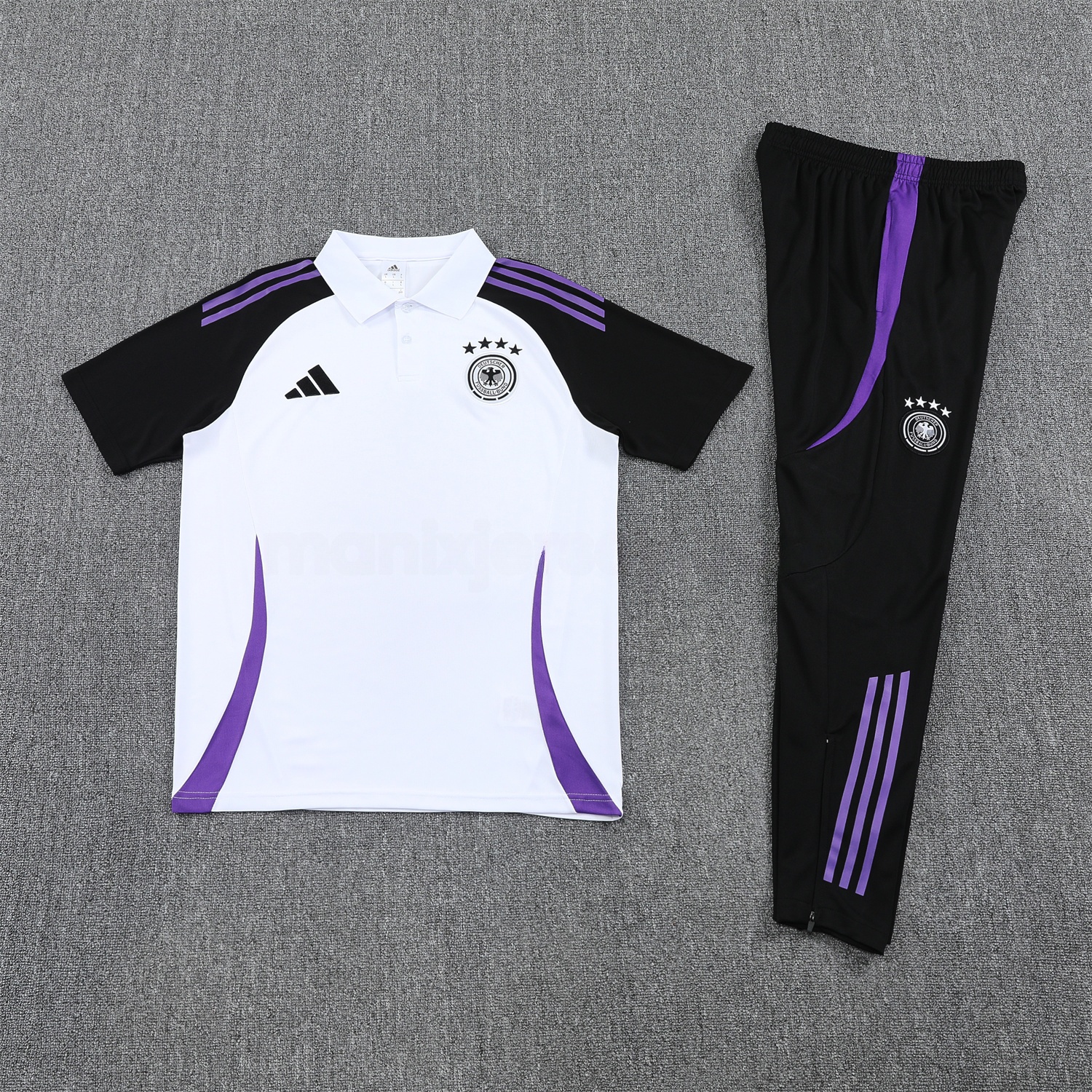 Germany 25-26 POLO Short-Sleeve Training Set - White Top Black Pants - JerseysGala