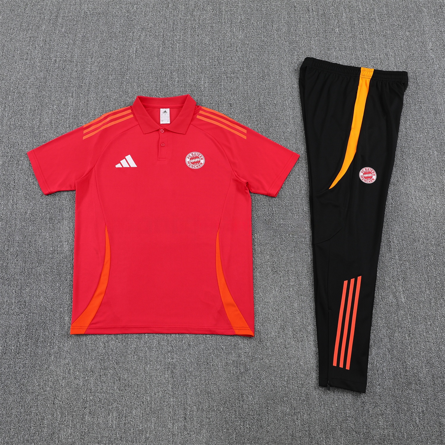 Bayern Munich 25-26 POLO Short-Sleeve Training Set - Red Top and Black Pants - JerseysGala