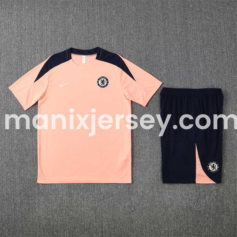 C.H.E.L.S.E.A 25-26 Kids Short-Sleeve Training Set - Pink top & Blue Shorts - JerseysGala