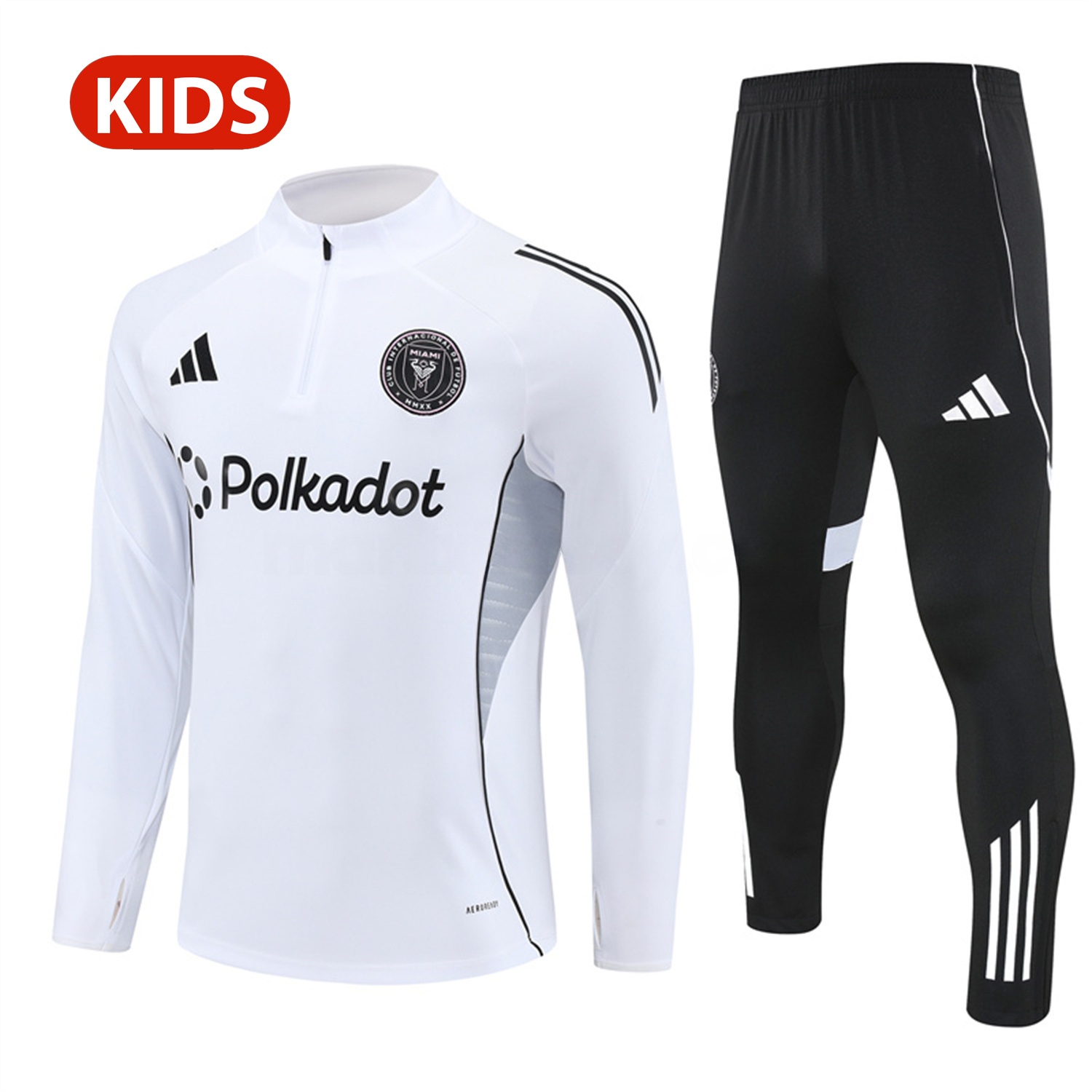 INT M.A.M 25-26 Kid Long Sleeves Training Set - White Top & Black Pants - JerseysGala