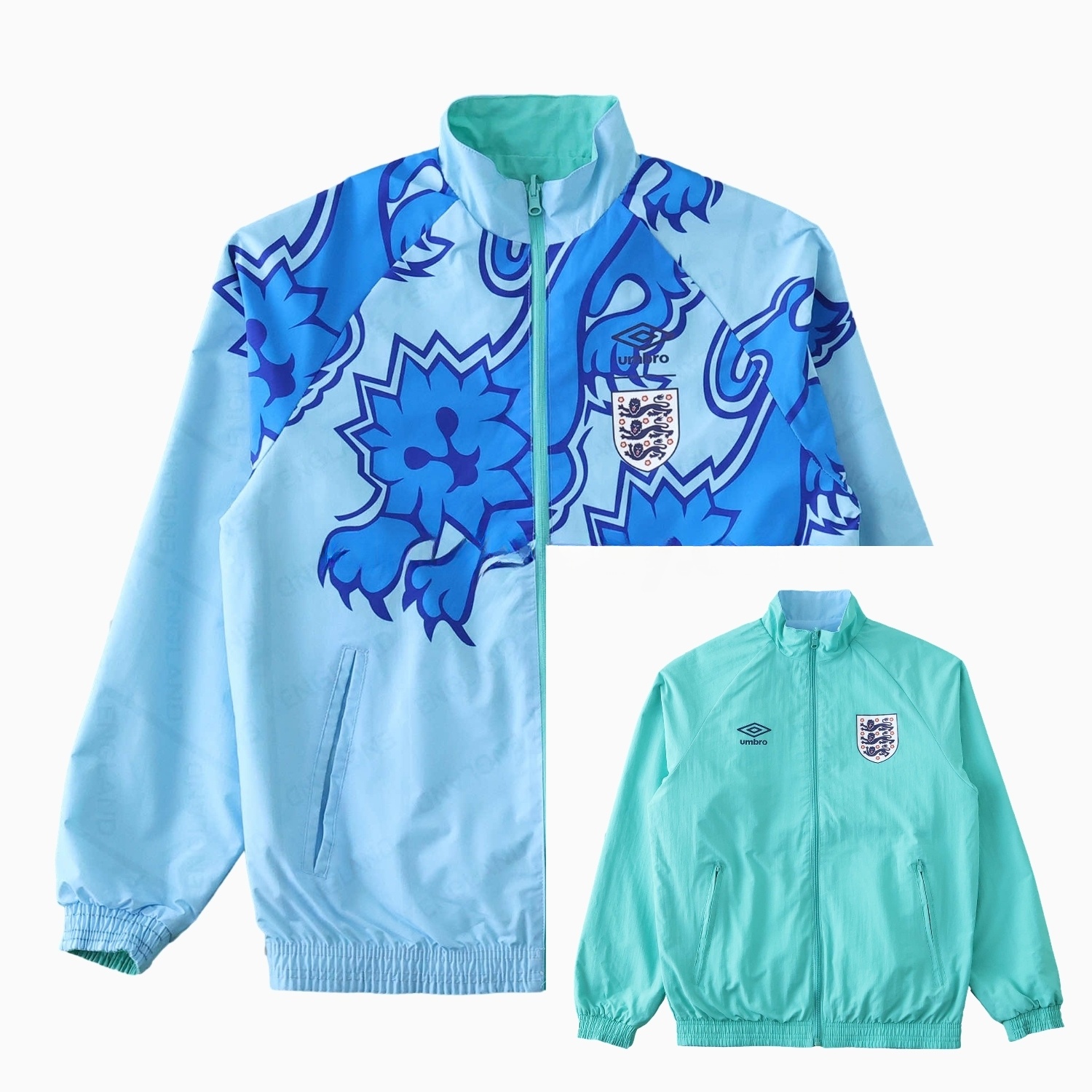 Retro England 1992 Third Double Sided Reversible Windbreaker - Blue & Green - JerseysGala