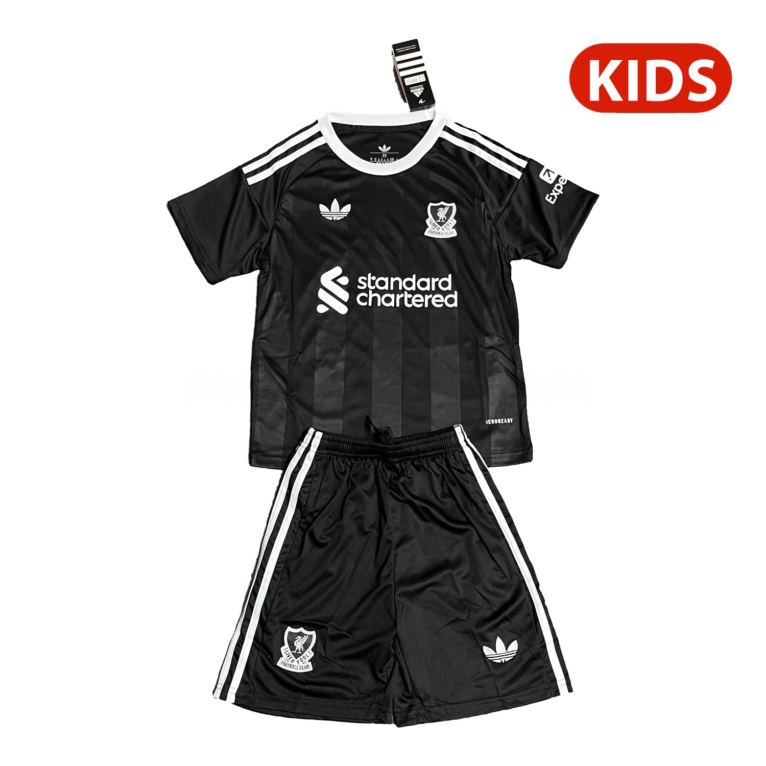Liver.pool 25-26 Trefoil Black Goalkeeper Kids Kit - JerseysGala