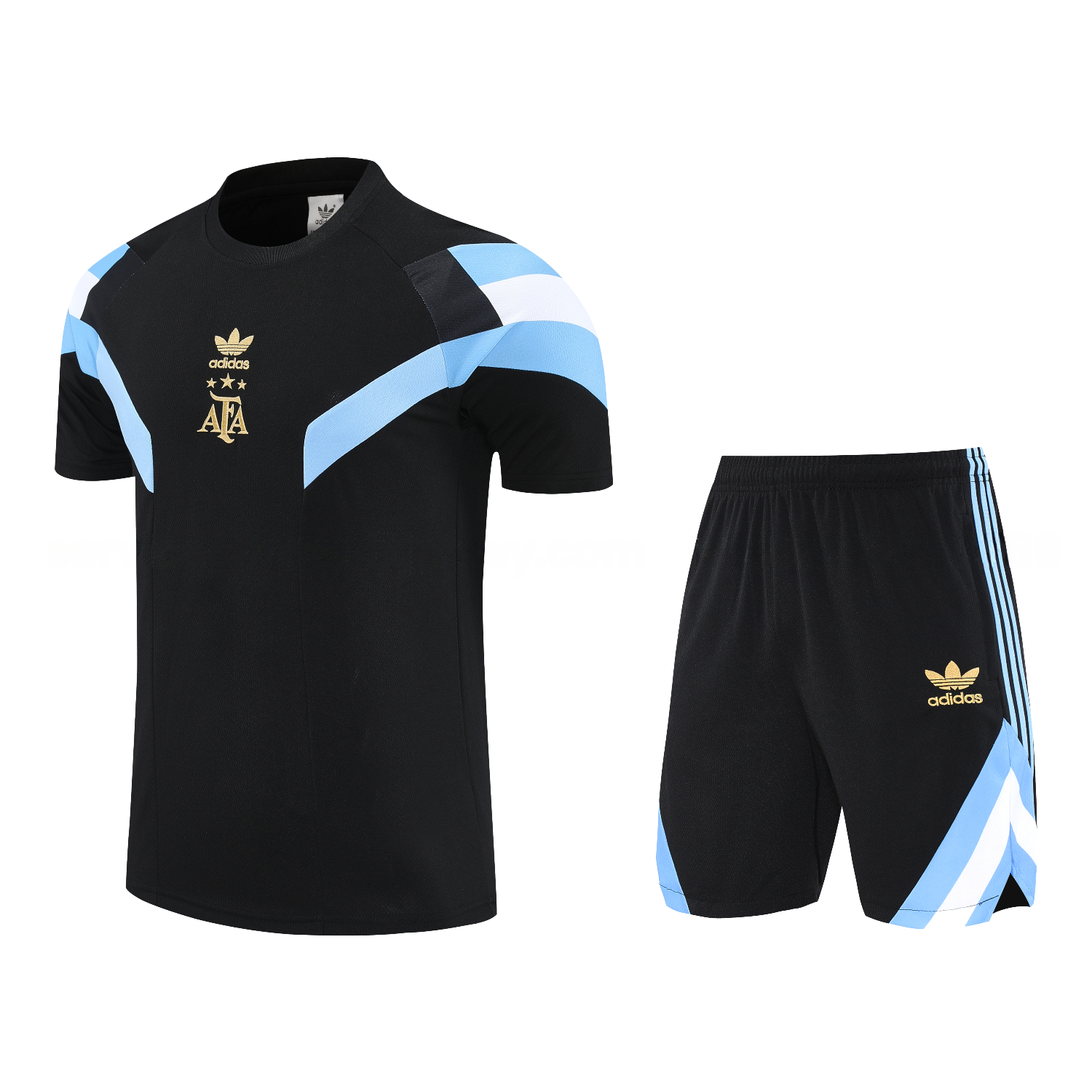 Argentina 25-26 Short-Sleeve Training Set - Black Top & Black Shorts - JerseysGala