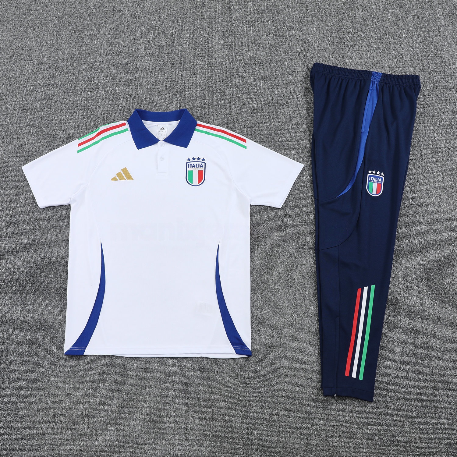 Italy 25-26 POLO Short-Sleeve Training Set - White Top and Deep Blue Pants - JerseysGala