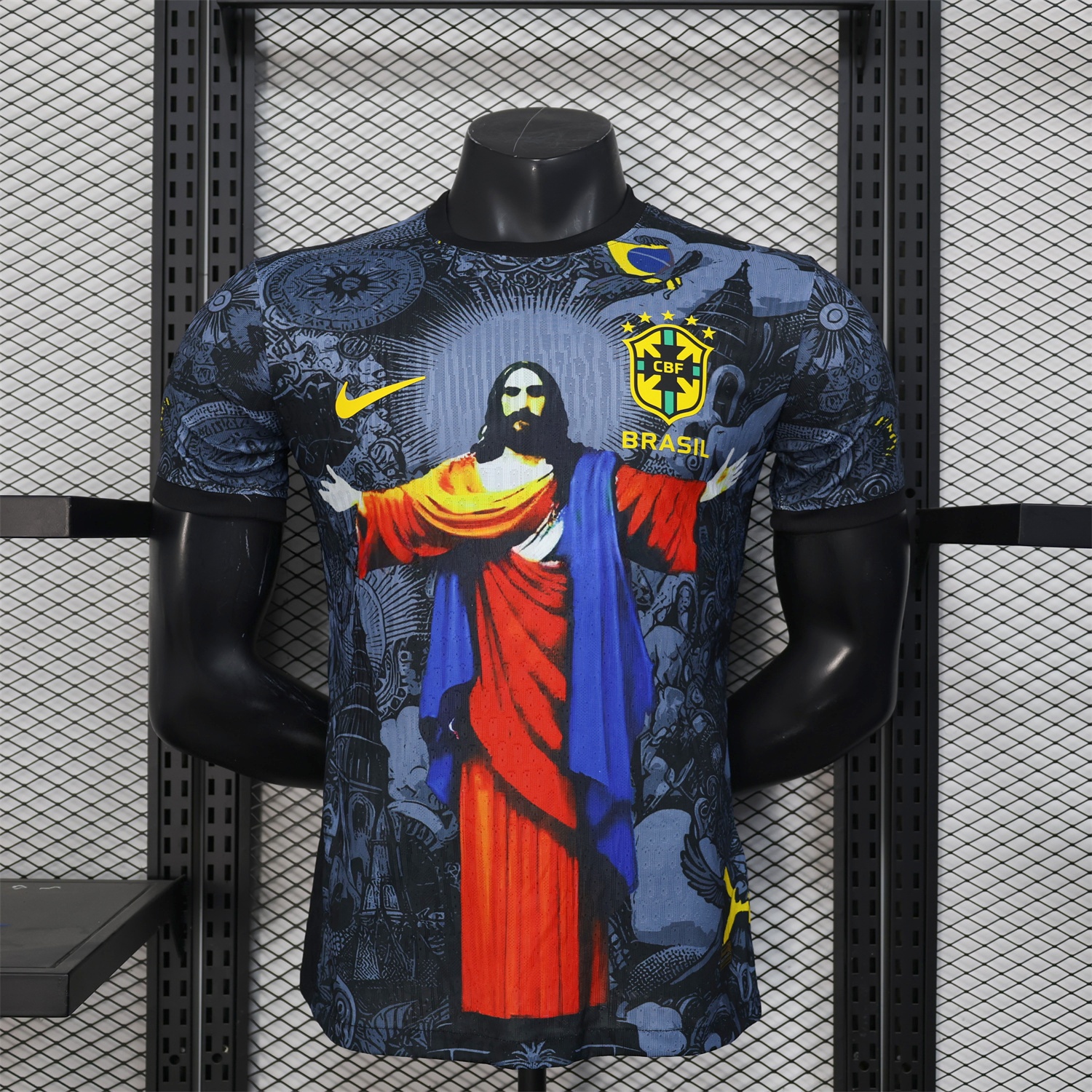 Brazil 25-26 Colorful Jesus Statue Special Black Jersey - Player Version - JerseysGala