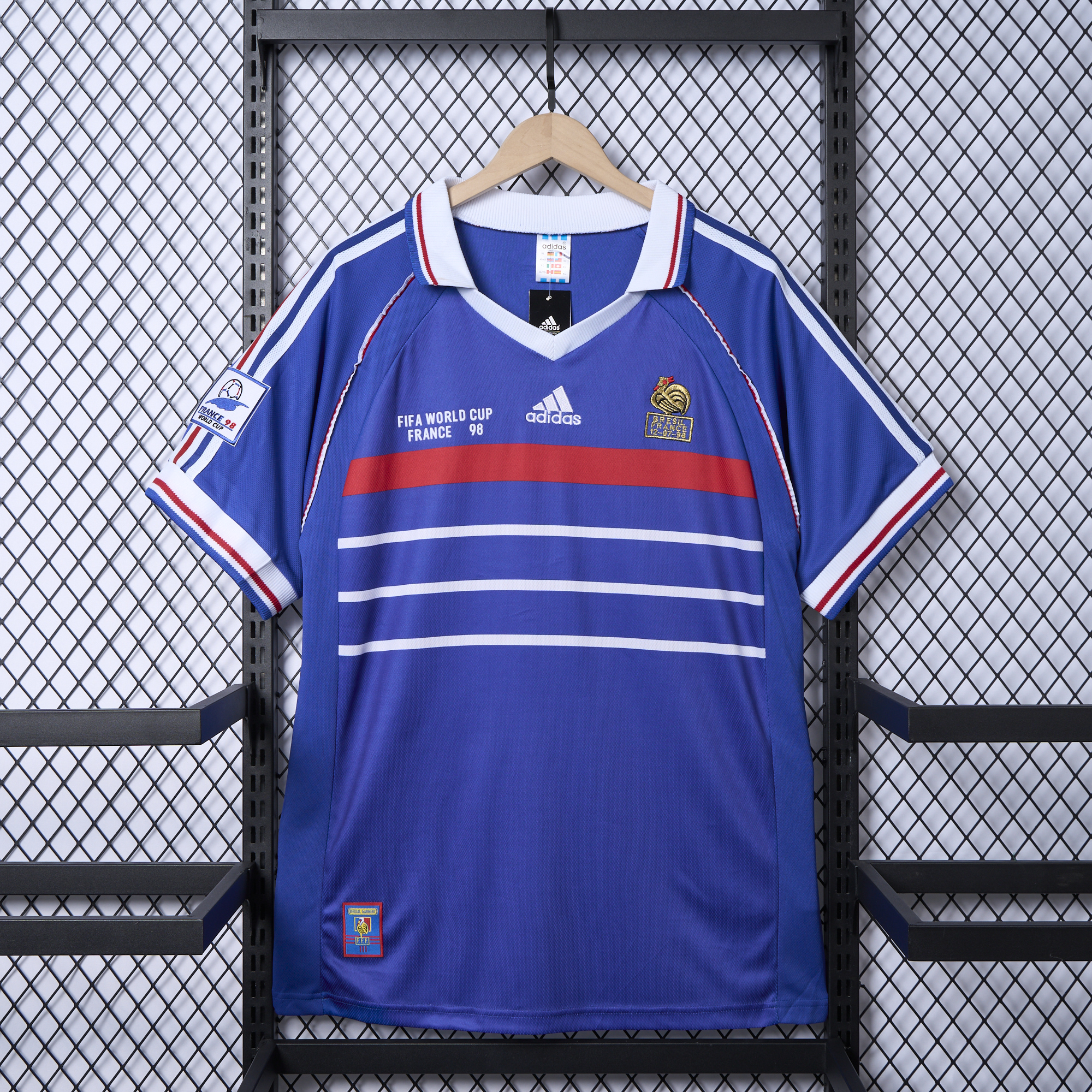 Retro France 1998 Home Stadium Jersey (with 1998 World Cup mark on right chest) - JerseysGala