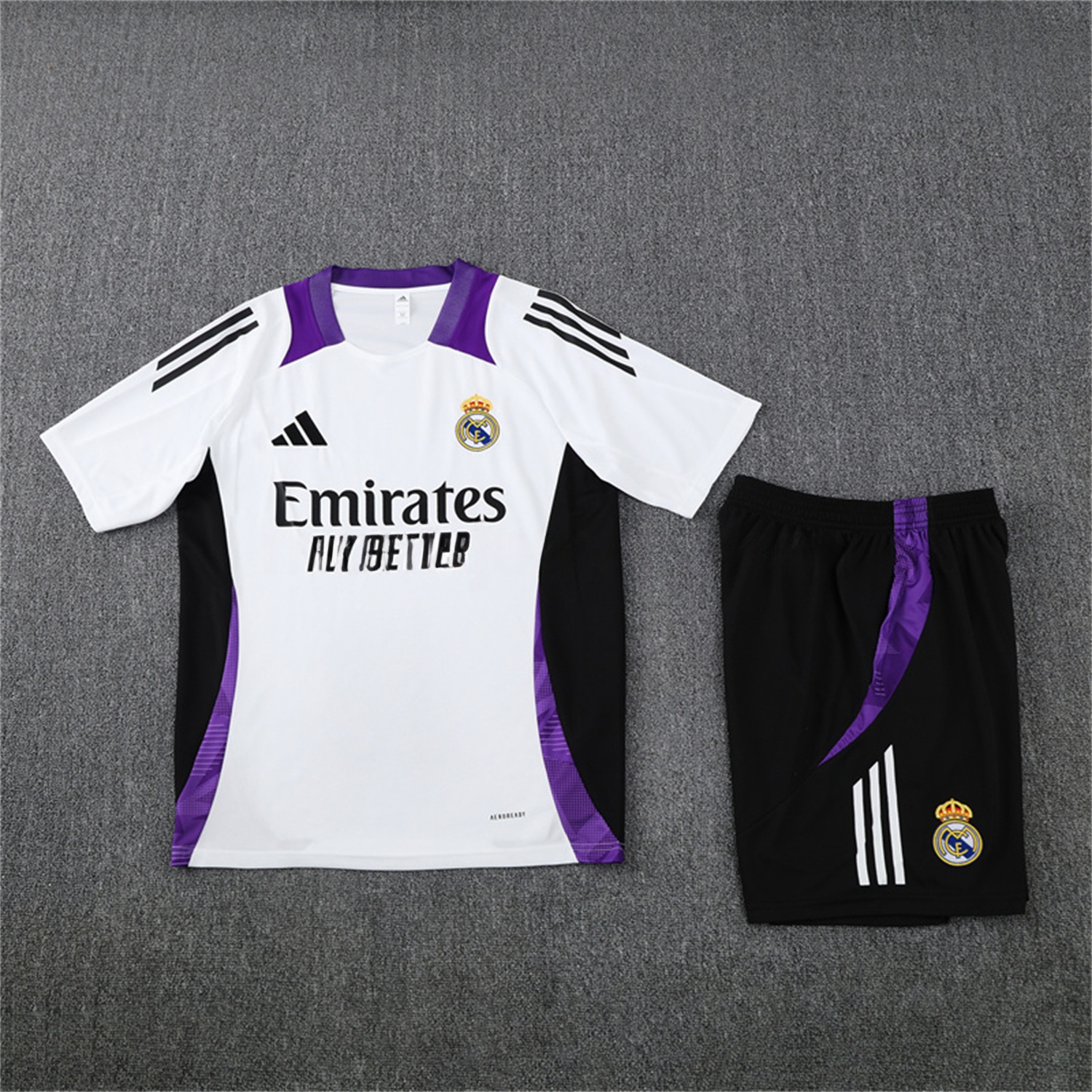 Real Madrid 24-25 Short-Sleeve Kids Training Set - White with Purple - JerseysGala