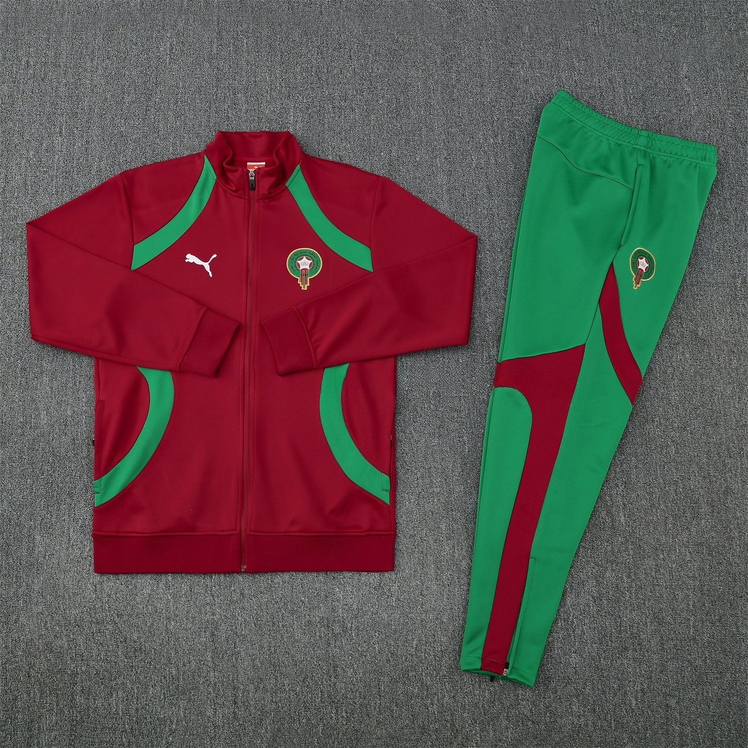Morocco 25-26 Jacket Training Tracksuit - Red Jackets & Green Pants - JerseysGala