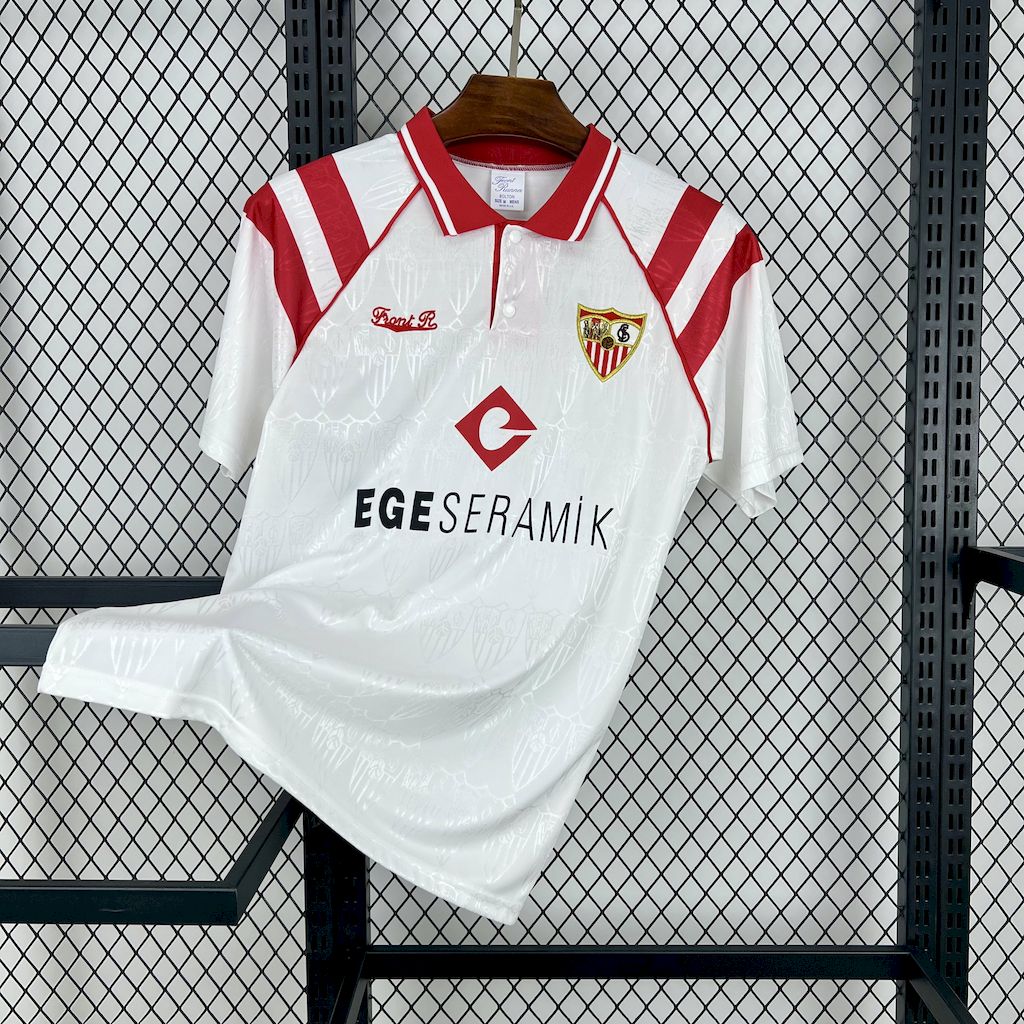 Retro Sevilla FC 1992-93 Home Jersey with Chest Sponsor - JerseysGala