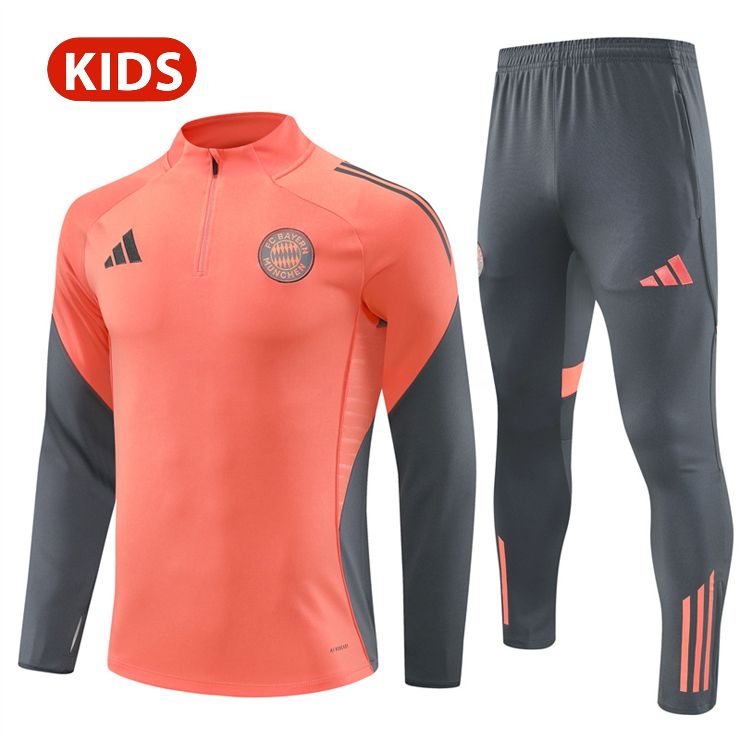 Bayern Munich 25-26 Kid Long Sleeves Training Set - Orange Top & Gray Pants - JerseysGala