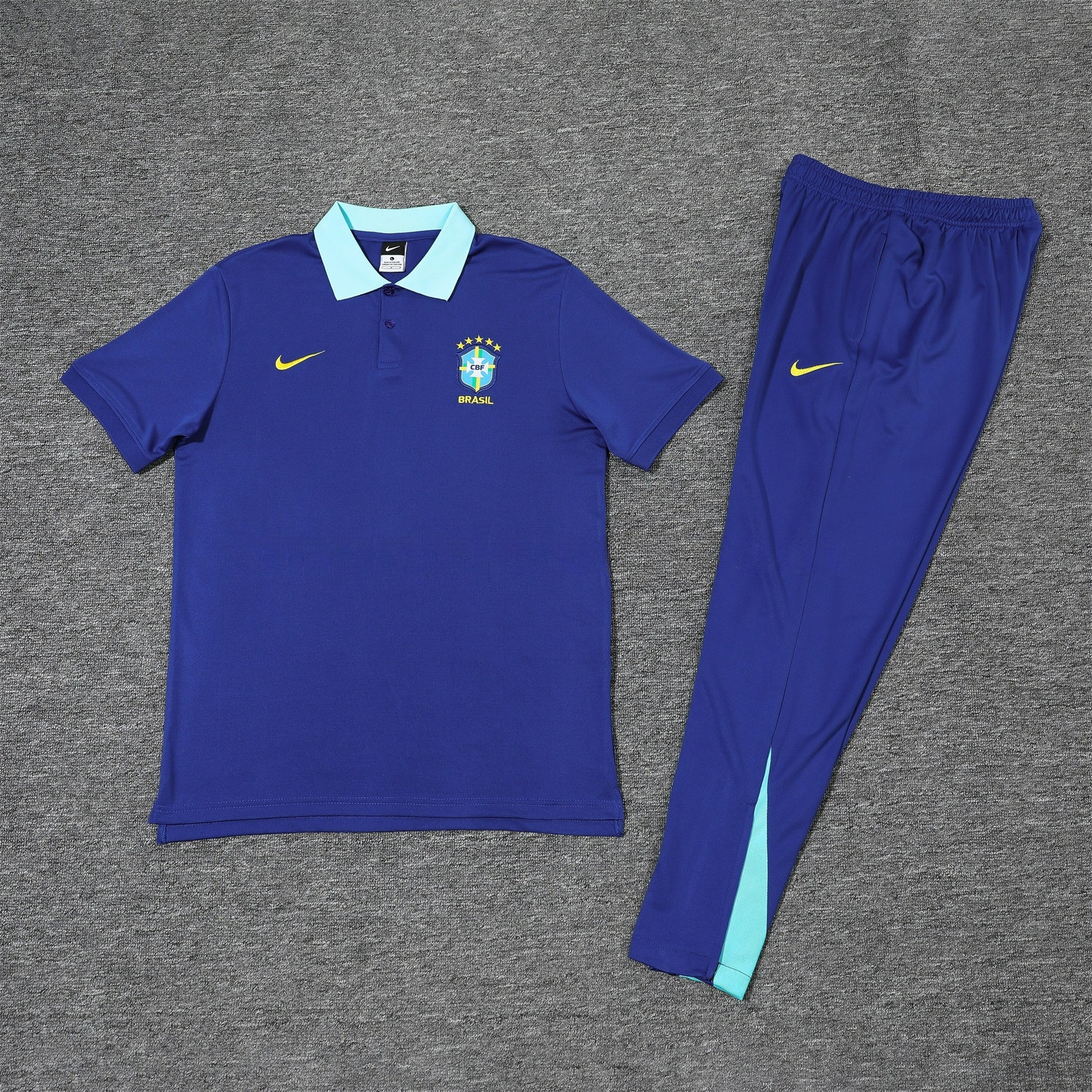 Brazil 25-26 POLO Short-Sleeve Training Set - Blue Top and Pants - JerseysGala