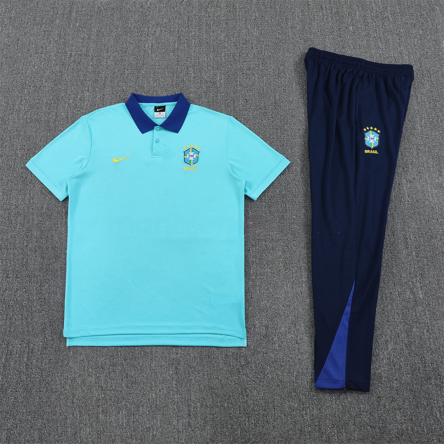 Brazil 25-26 POLO Short-Sleeve Training Set - Blue Top and Deep Blue Pants - JerseysGala