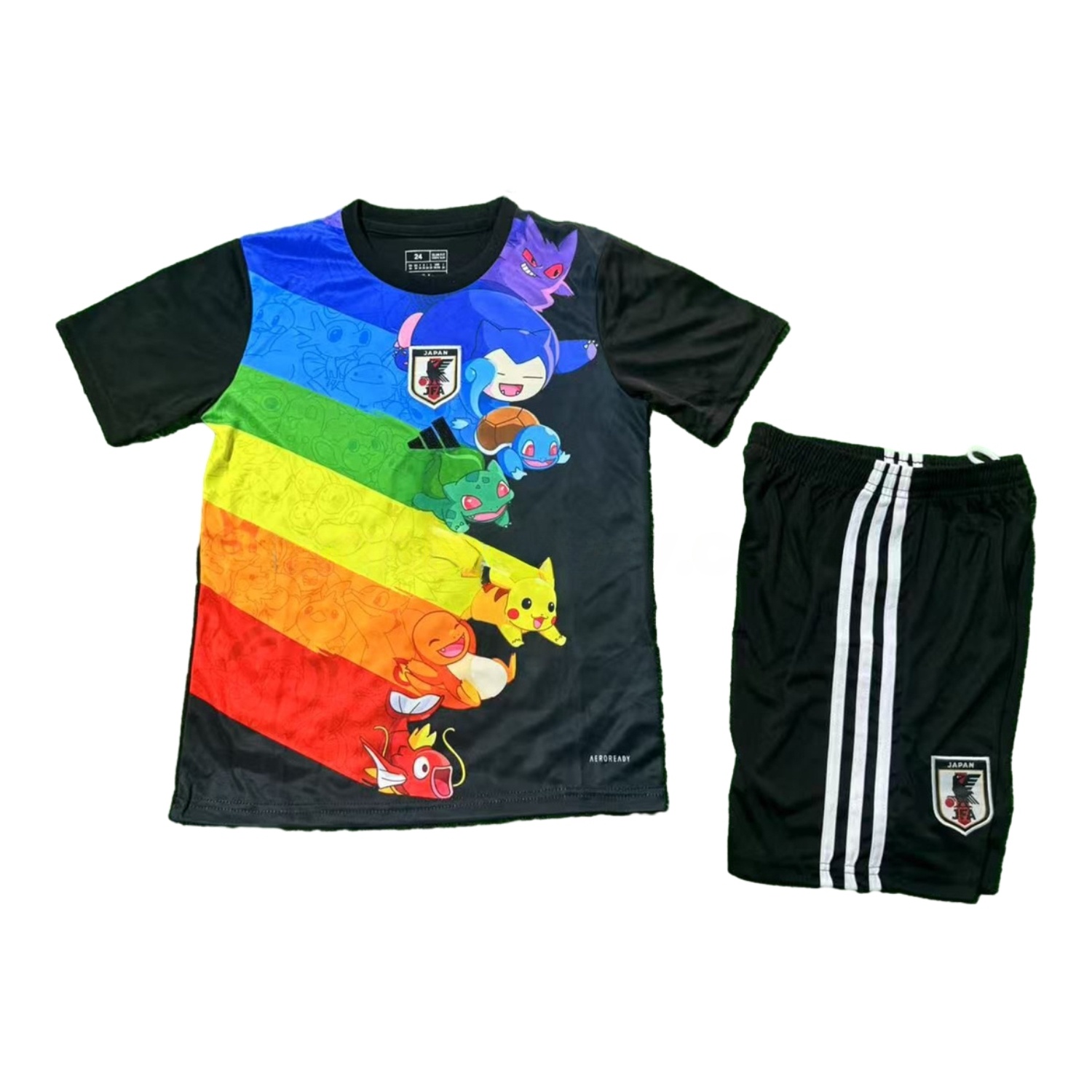 Japan 25-26 Pokemon Rainbow Black Kids Kit - JerseysGala