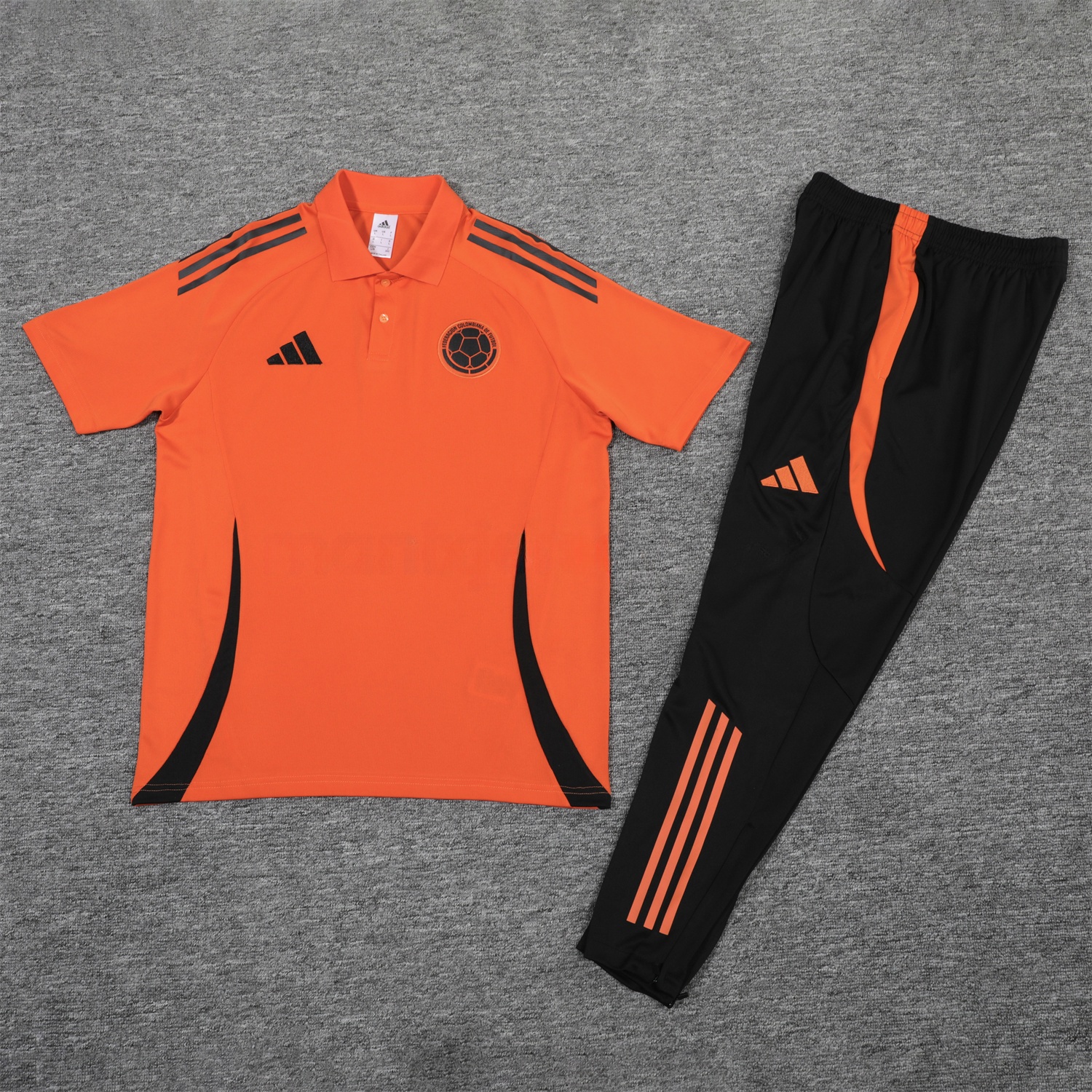 Colombia 25-26 POLO Short-Sleeve Training Set - Orange Top and Black Pants - JerseysGala