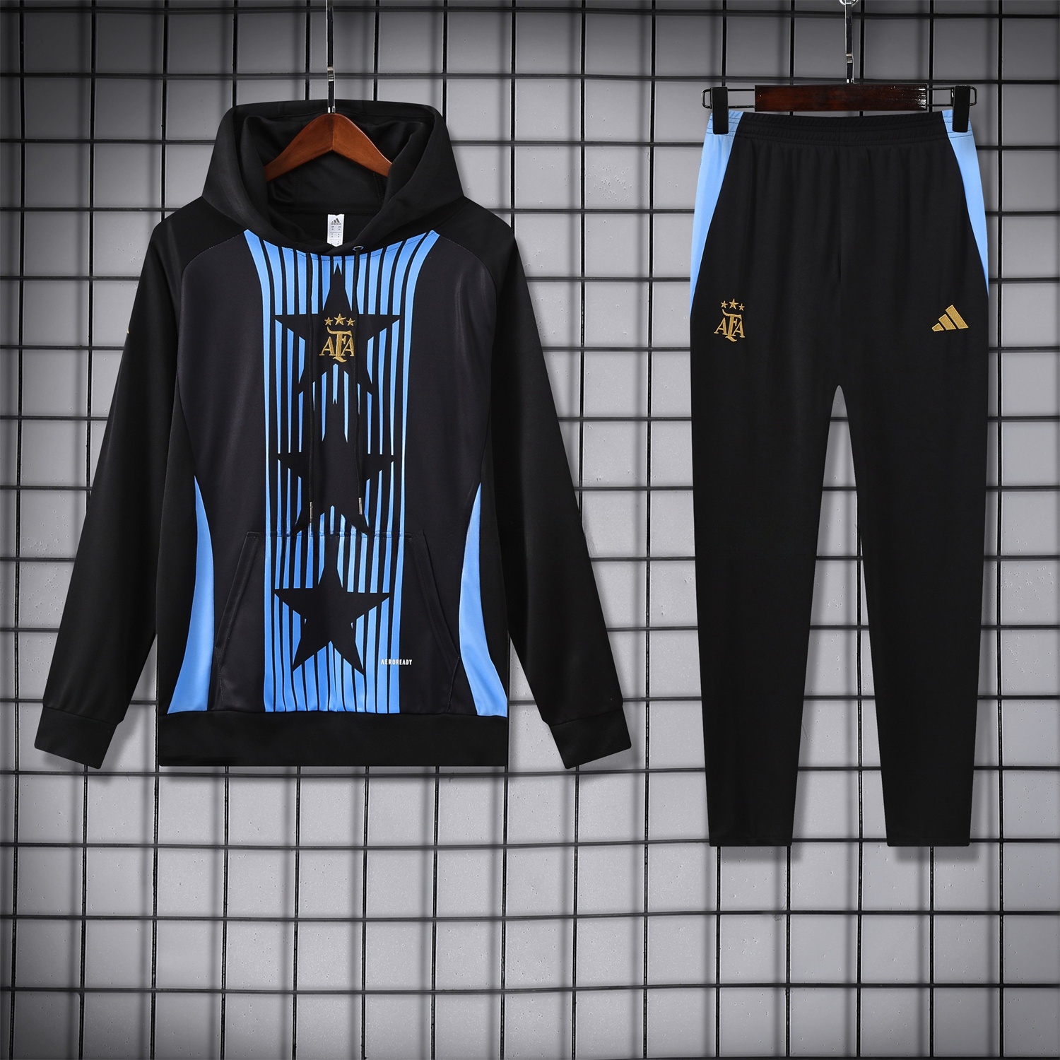 Argentina 24-25 Three-Stars Training Hoodie Set - Black Top and Pants - JerseysGala