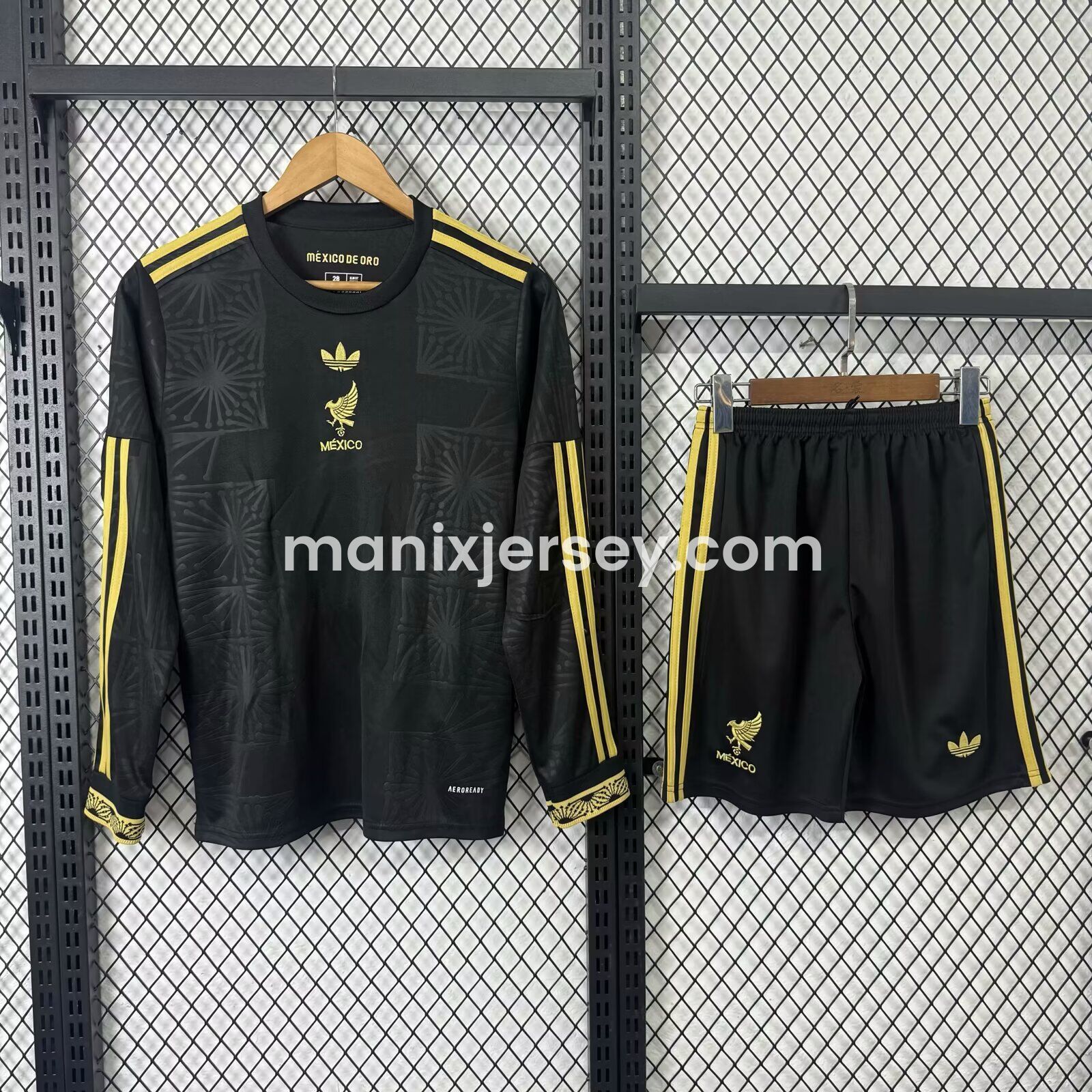 Mexico 2025 Gold Cup Black Long Sleeve Kids Kit - JerseysGala