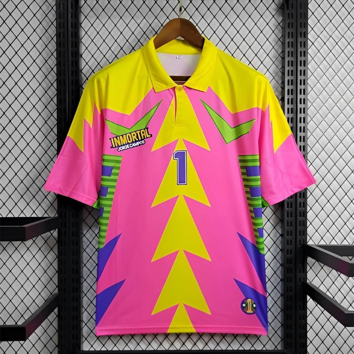 Retro Mexico 1998 World Cup Goalkeeper Pink Yellow Jersey - JerseysGala