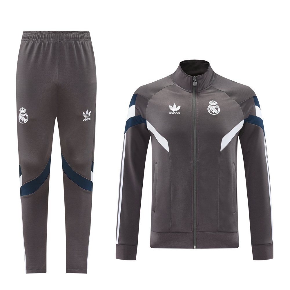 Real Madrid 24-25 Trefoil Vintage Jacket Training Tracksuit - Grey - JerseysGala