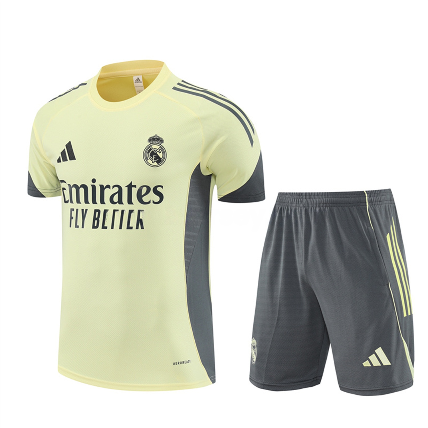 Real Madrid 25-26 Short-Sleeve Training Set - Yellow Top and Grey Shorts - JerseysGala