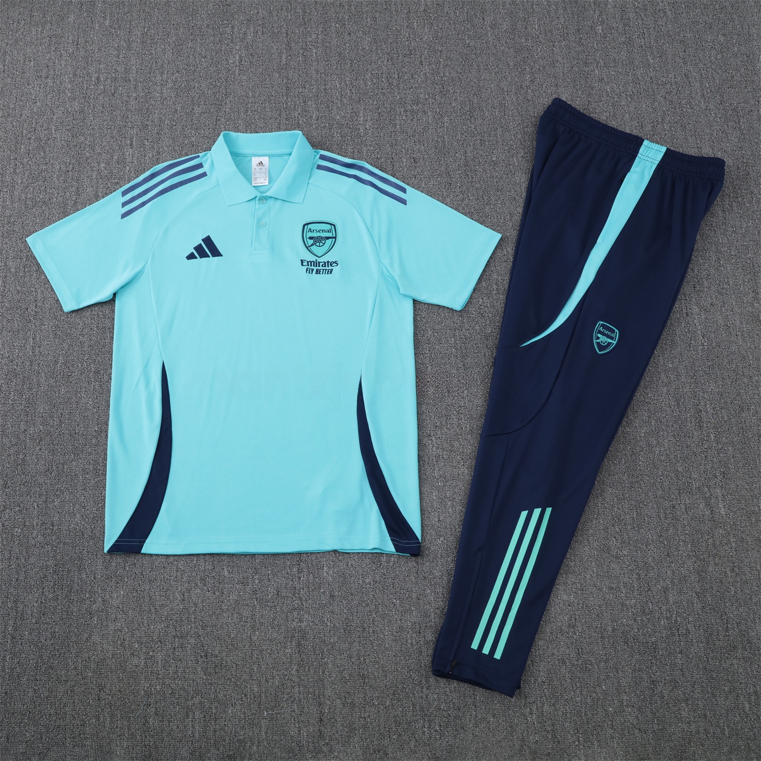 Arsenal 25-26 POLO Short-Sleeve Training Set - Cyan Top and Deep Blue Pants - JerseysGala