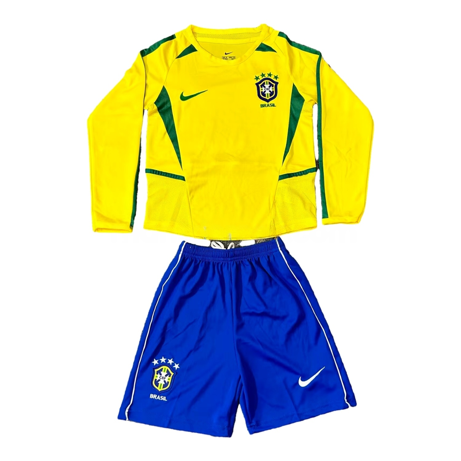 Retro Brazil 2002 Home Long Sleeves Kids Kit - JerseysGala
