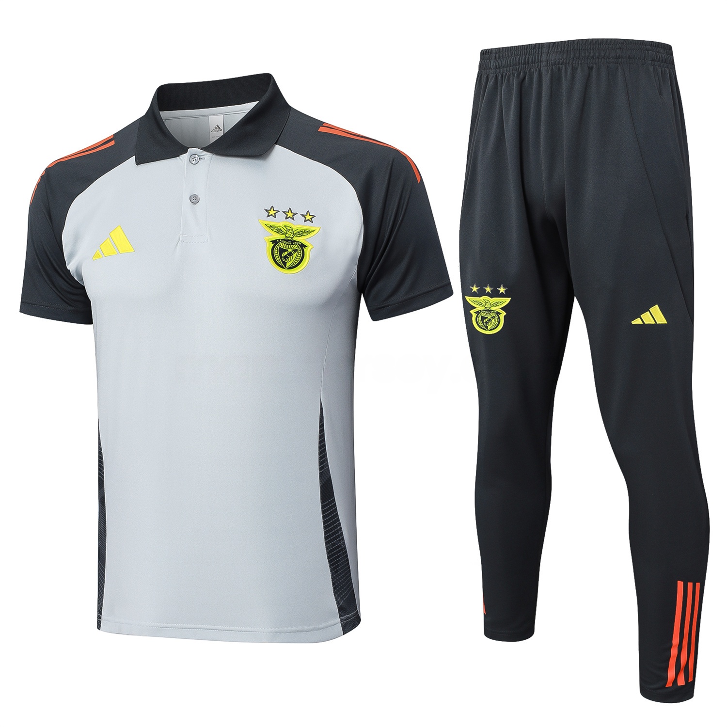 Benfica 25-26 POLO Short-Sleeve Training Set - Grey Top and Deep Grey Pants - JerseysGala
